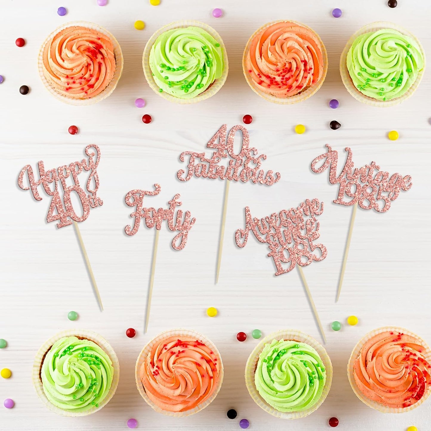 30Pcs Vintage 1985 Cupcake Toppers Glitter Forty 40 Fabulous Happy 40th Birthday Cupcake Picks Cheers to 40 Years for 40th Birthday Anniversary Party Cake Decorations Supplies Rose Gold