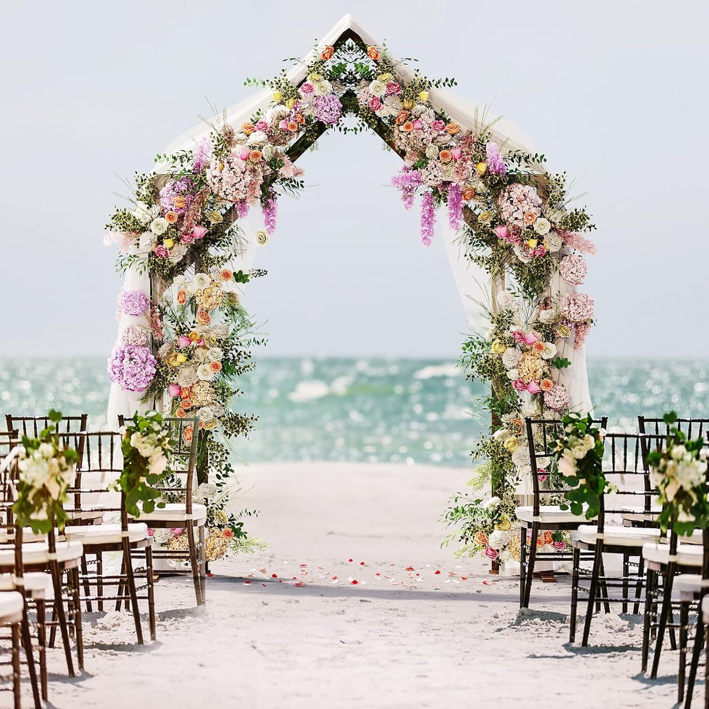 NiHome House-Shaped Solid Wood Wedding & Event Arch Frame, DIY Backdrop for Garden, Church, Party, Holiday Decorations, Sturdy Triangle Support Structure with U-Shaped Brackets for Outdoor Stability