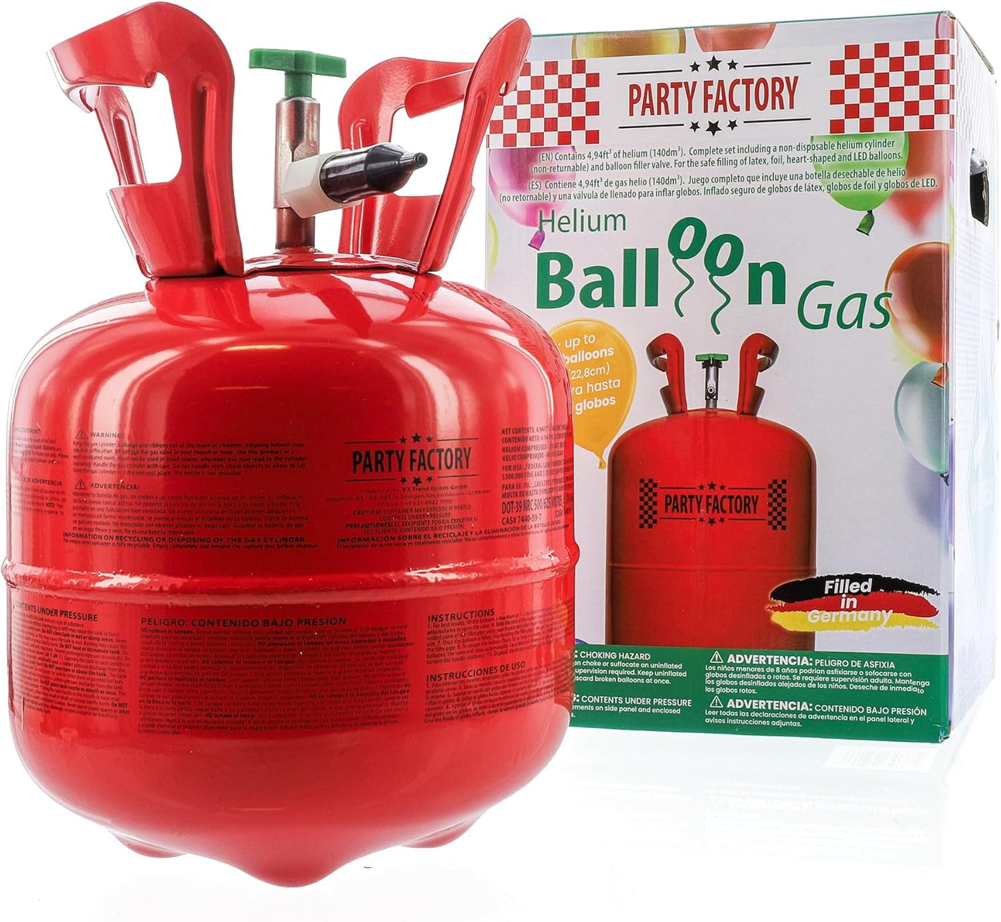 Party Factory helium tank for 20 balloons, helium cylinder 5 cu. ft. gas, ideal for birthday party, wedding