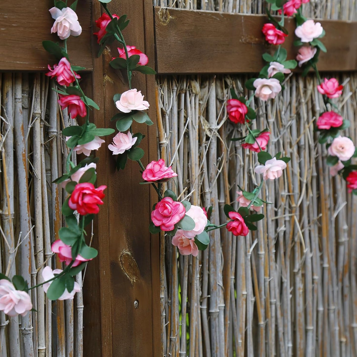 12 PCS 98.4 FT Artificial Flower Garland Pink Rose Garland for Wedding Room Decor（12,Pink）