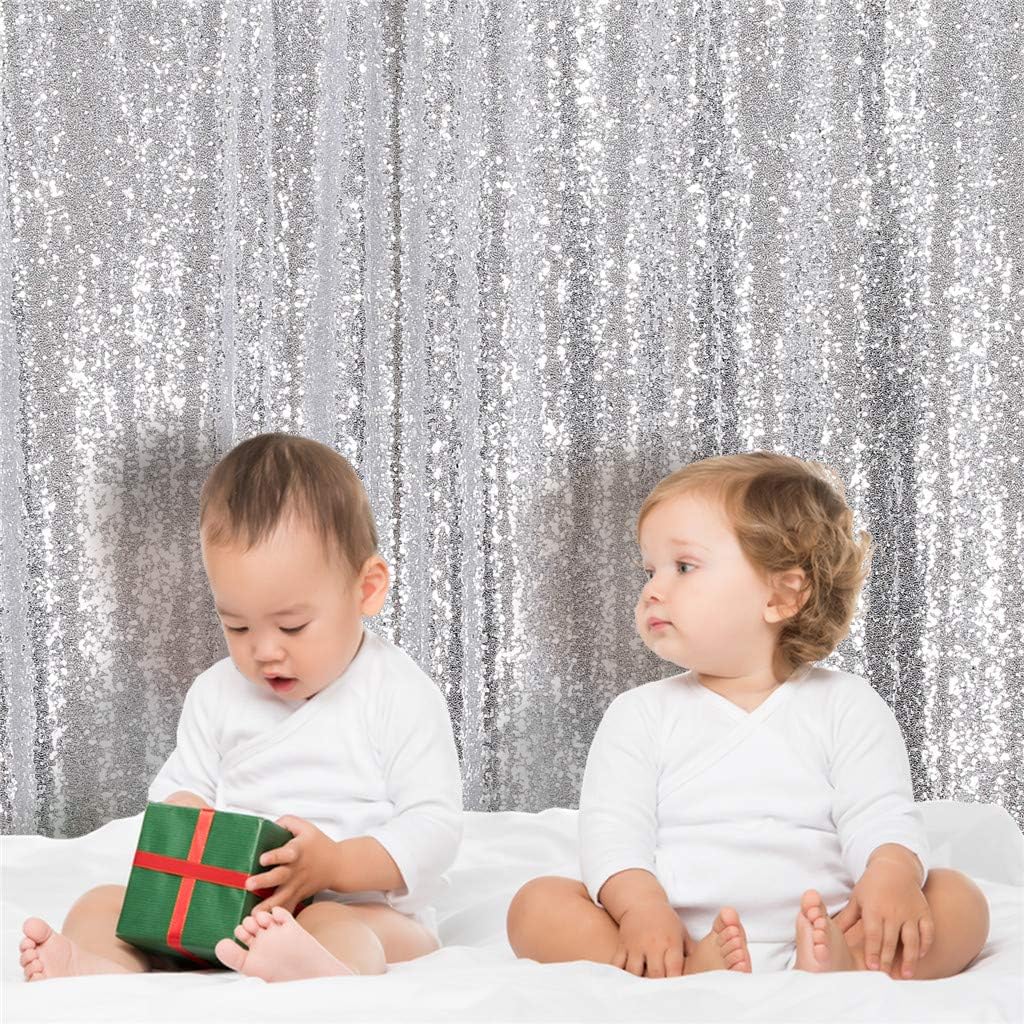 Eternal Beauty Silver Sequin Backdrop, 6x8 Ft Glitter Background Curtains for Shimmer Photography Party Wedding Birthday Back Drop Decor