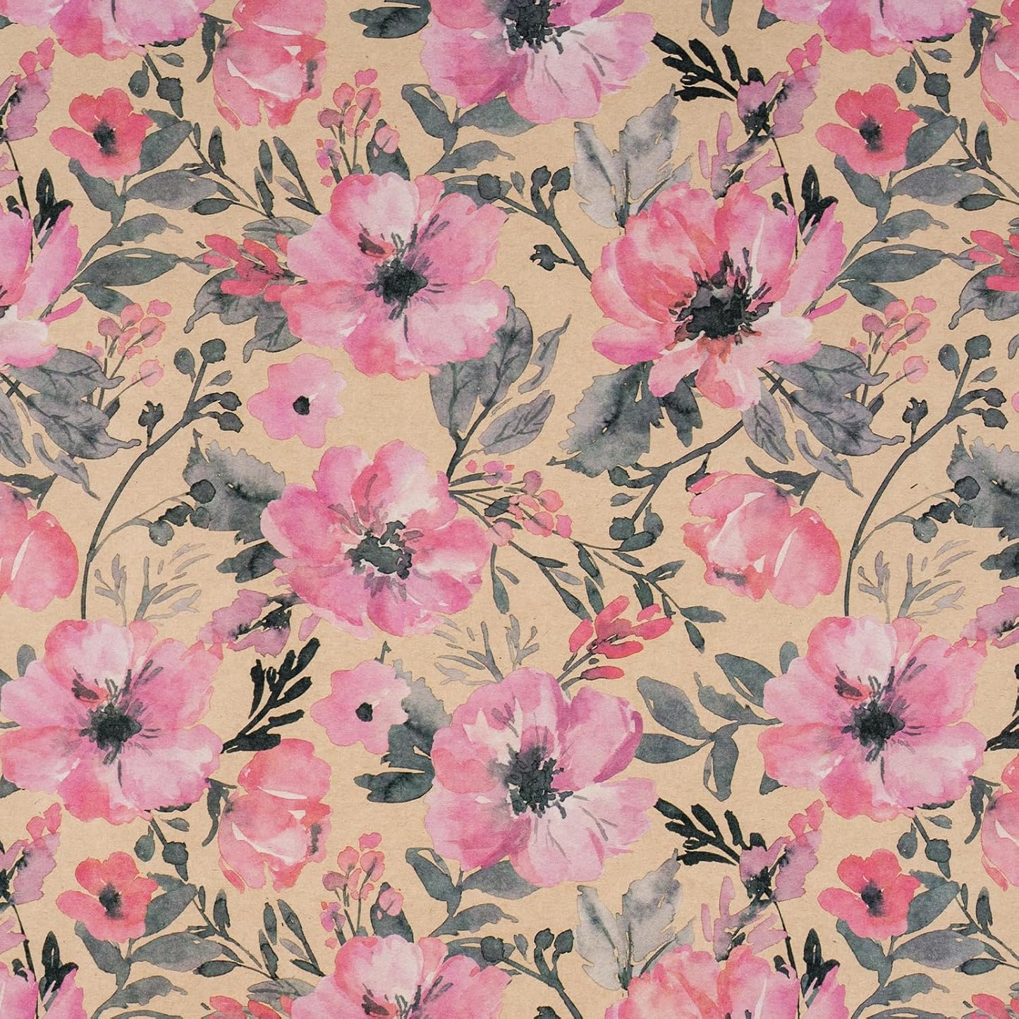 RUSPEPA Pink Flower Gift Wrapping Paper, 17 x 32.8 Feet, Mini Roll, Floral Gift Wrap Kraft Paper Roll for Women, Girls, Spring and Summer, Wedding and Bridal Shower