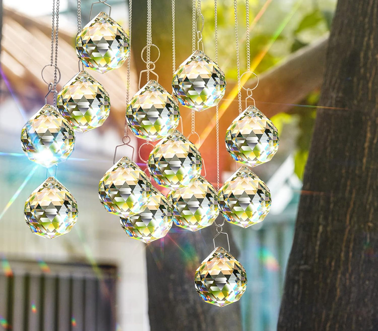 MerryNine 2 Pack Crystal Ball Prism Sun Shine Catcher Rainbow Pendants Maker, Hanging Crystals Prisms for Windows, for Feng Shui, for Gift (Clear) (50mm/2.0")