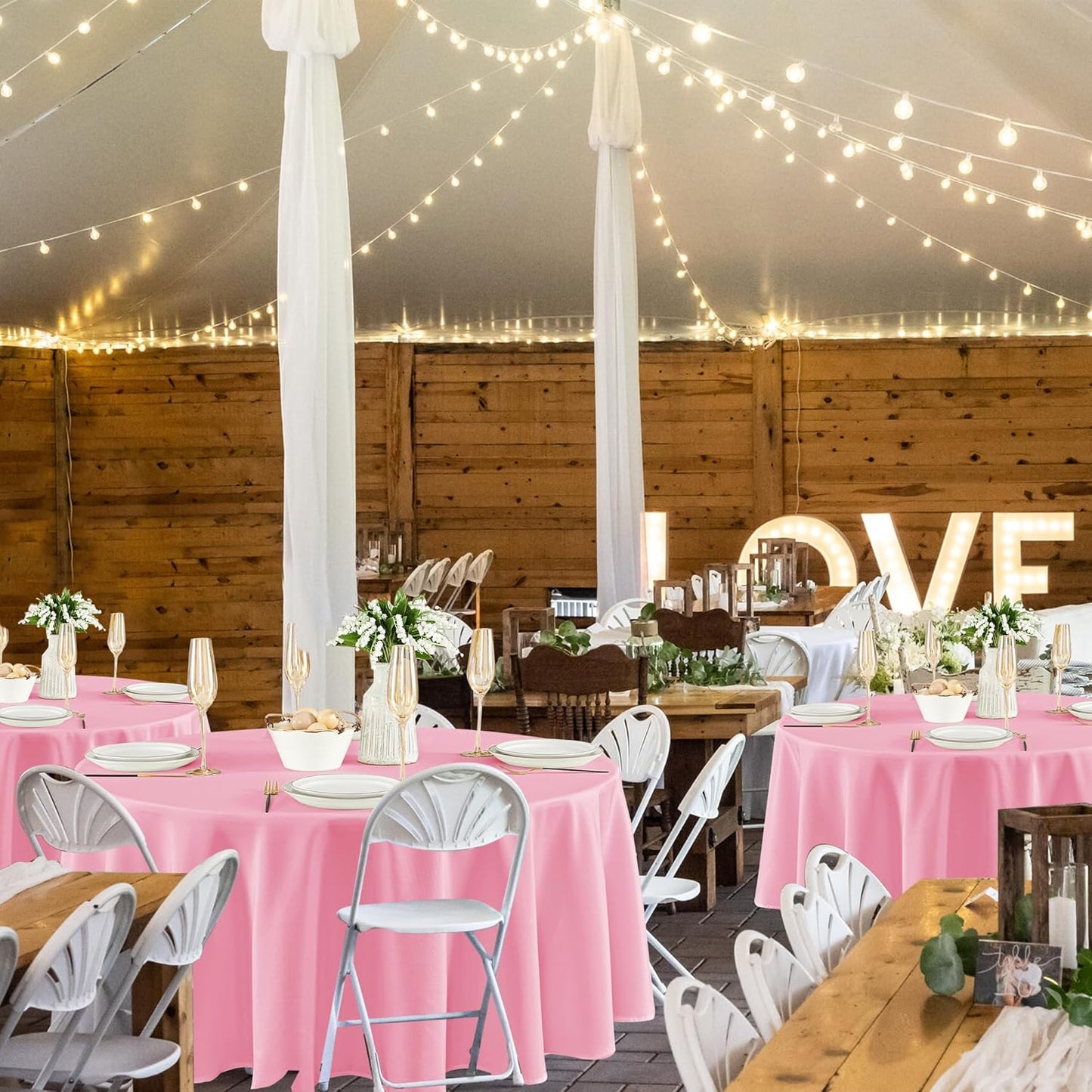 Fitable 8 Pack Round Tablecloths: Stain Resistant Wrinkle Free Circle Table Clothes, Washable Reusable Polyester Table Covers for Wedding Party Birthday Banquet Reception(Pink, 84 Inch)