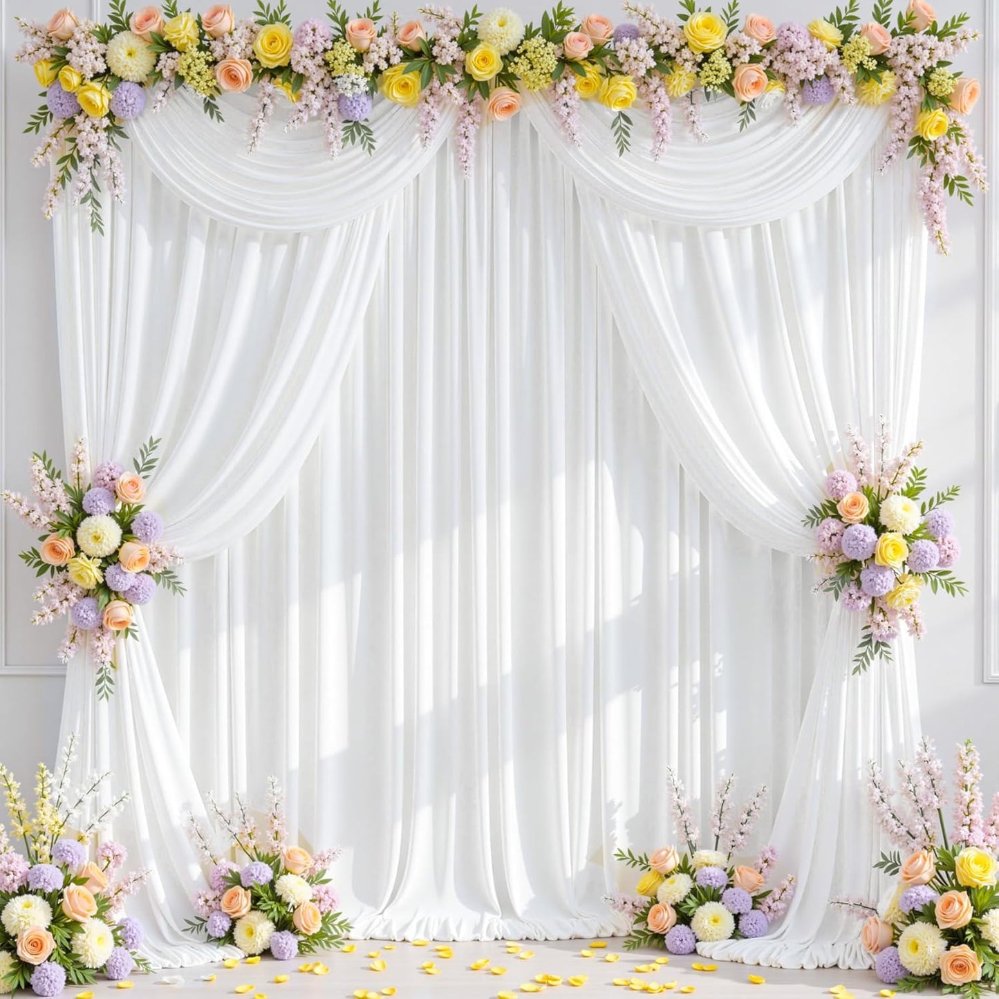 10x10ft Wrinkle Free White Backdrop Curtains for Party Background, 2 Panels 5x10ft Silky Polyester Photo Backdrop Drapes Back Drop Cloth for Wedding Birthday Photography Baby Shower Decor