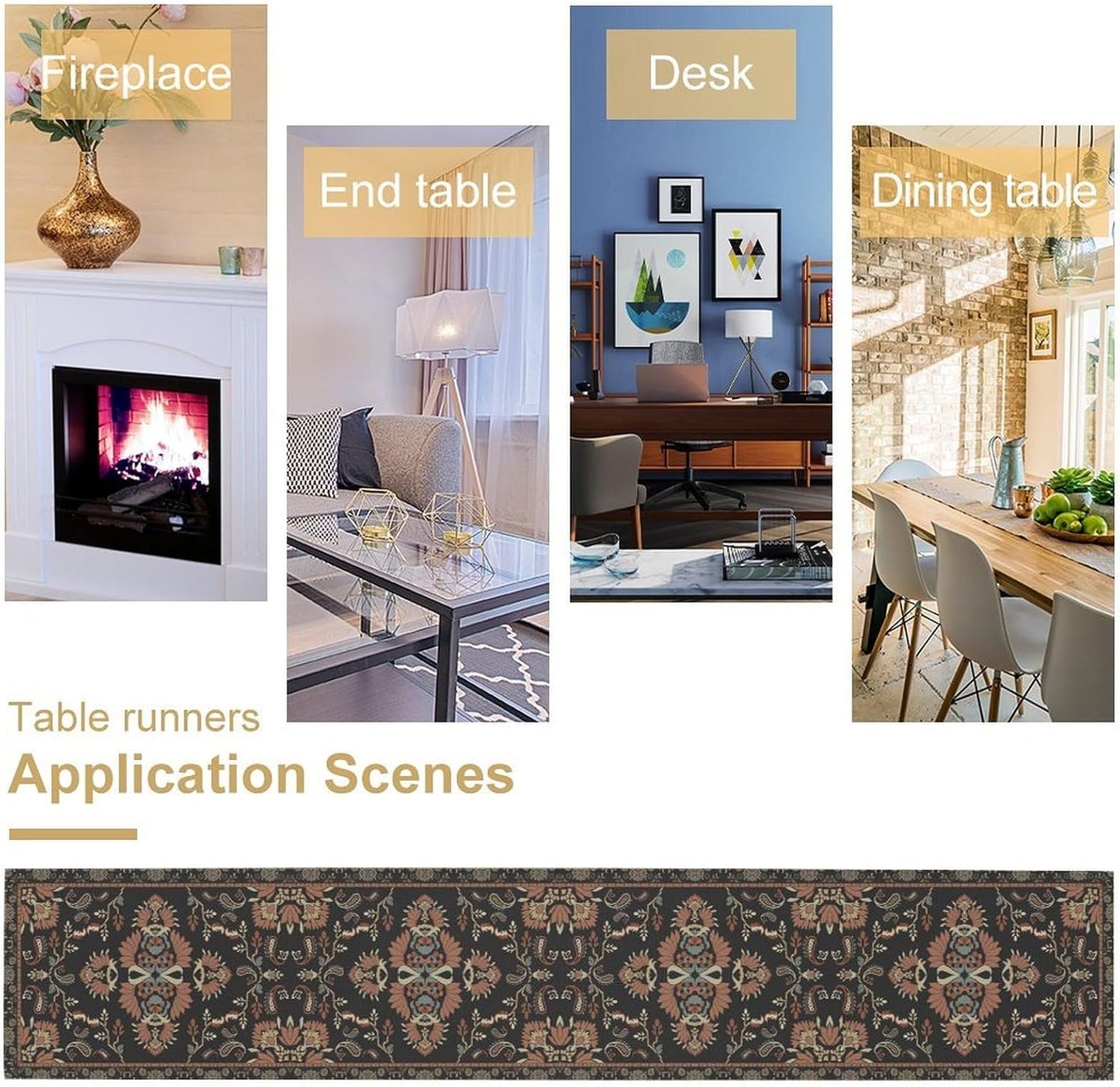 Boho Paisley Farmhouse Table Runner, Vintage Red Blue Retro Flower Rustic Country Style Floral Print Pattern for Home Kitchen Table Decor Dining Coffee Room Garden Party Decor 13x72in