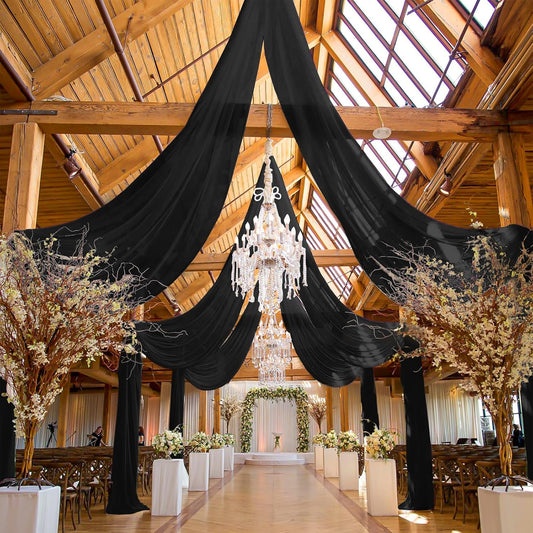 6 Panels Black Ceiling Drapes for Wedding, 5ftx40ft Ceiling Drapes Cheesecloth Sheer Fabric Curtain Wedding Arch Draping Fabric Romantic Ceilings Decorations for Weddings Party Ceremony Stage