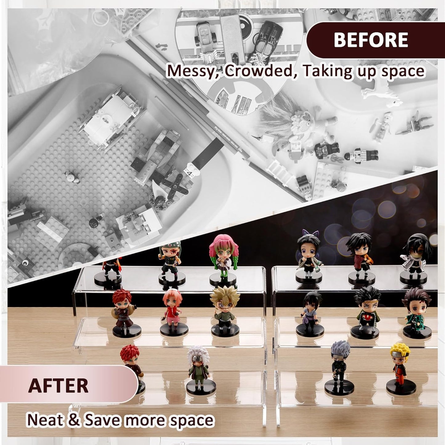 2 Set Large Acrylic Clear Display Risers, 3 Sizes 12" Rectangular Showcase Collectibles Display Shelf, 5mm Thick Desktop Display Stand Holder for Figures, Jewelry, Perfume, Toys