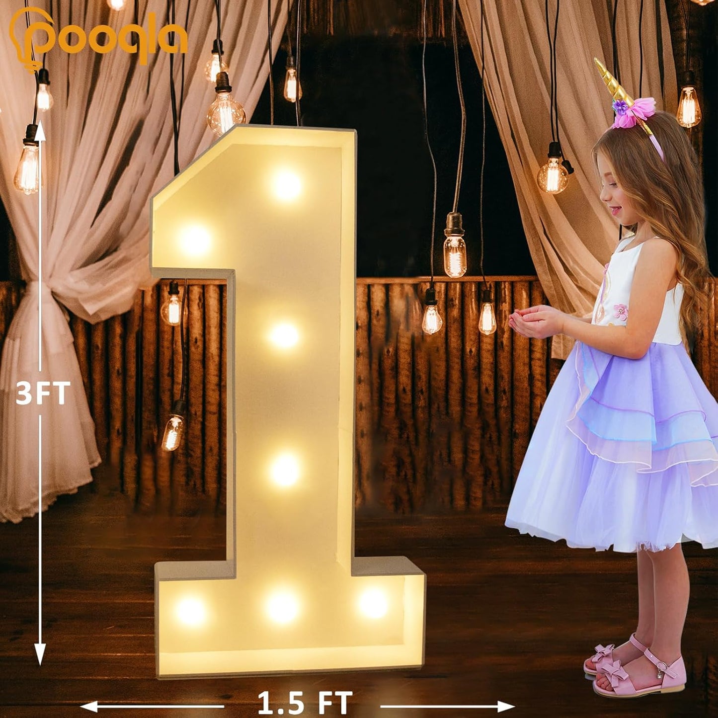 Pooqla 3FT Light Up Marquee Numbers, LED Large Lighted Marquee Numbers for Party Decoration, Giant Mosaic Number for Balloons 1st 16th 21st Birthday Decoration, LED Light Up 1
