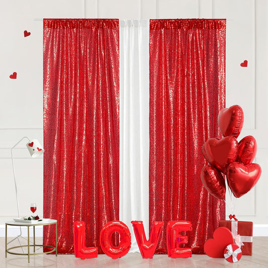 Eternal Beauty Sequin Backdrop Curtains, 2x8 Ft-2 Panels Red Back Drop for Shimmer Photography Party Wedding Birthday Decor