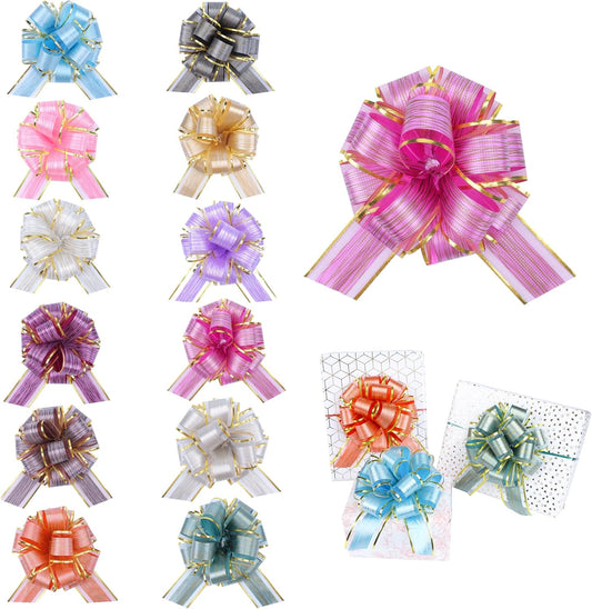 12 Pcs 6 Inch Large Pull Bows, Wedding Gift Ribbon Bow, Party Birthday Holiday Gift Wrapping Bow, Present Decoration Bow