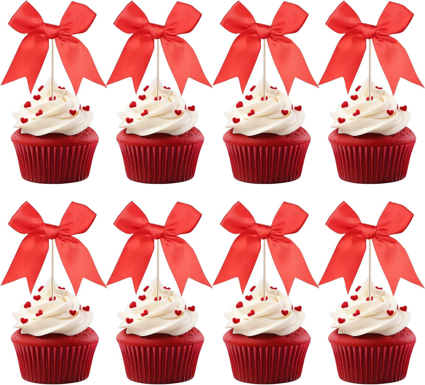 24 PCS Bow Cupcake Toppers Bowknot Cake Toppers Bow Cupcake Picks Bowknot Birthday Party Decorations Bow Cake Dessert Picks for Wedding Bridal Engagement Baby Shower Birthday Party Supplies Red
