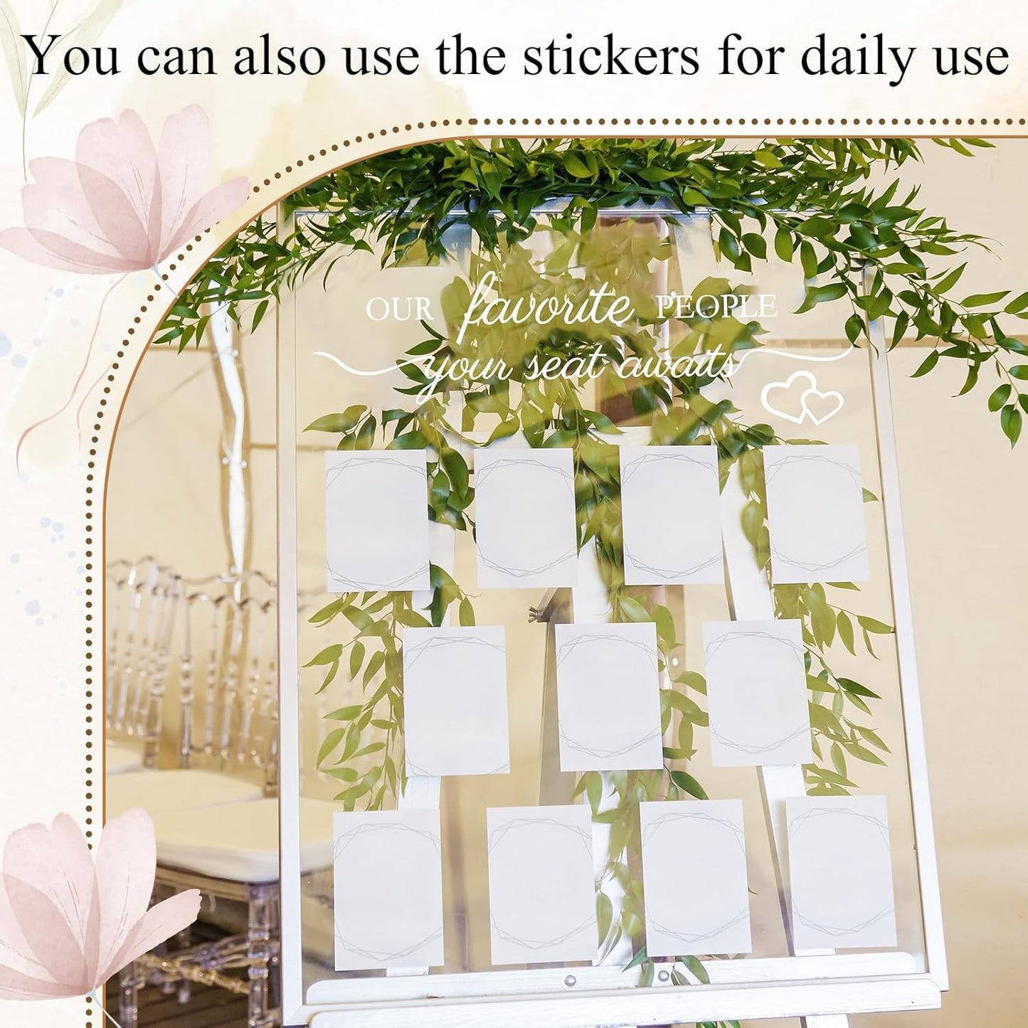 3 Pcs Wedding Seating Chart Decal Stickers DIY Our Favorite People Your Seat Awaits Vinyl Decal Wedding Sign Decor Seating Chart Board Mirror Stickers(White)