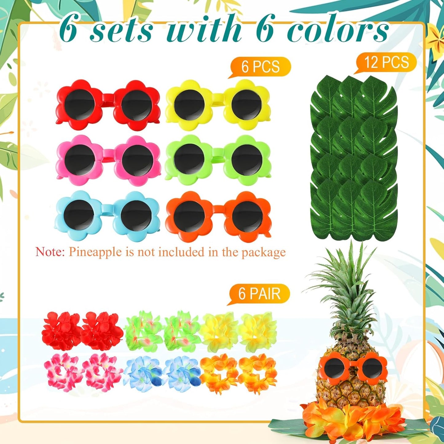 6 Sets Hawaiian Table Centerpieces Pineapple Luau Party Table Decorations Tropical Decor for Beach Summer Party