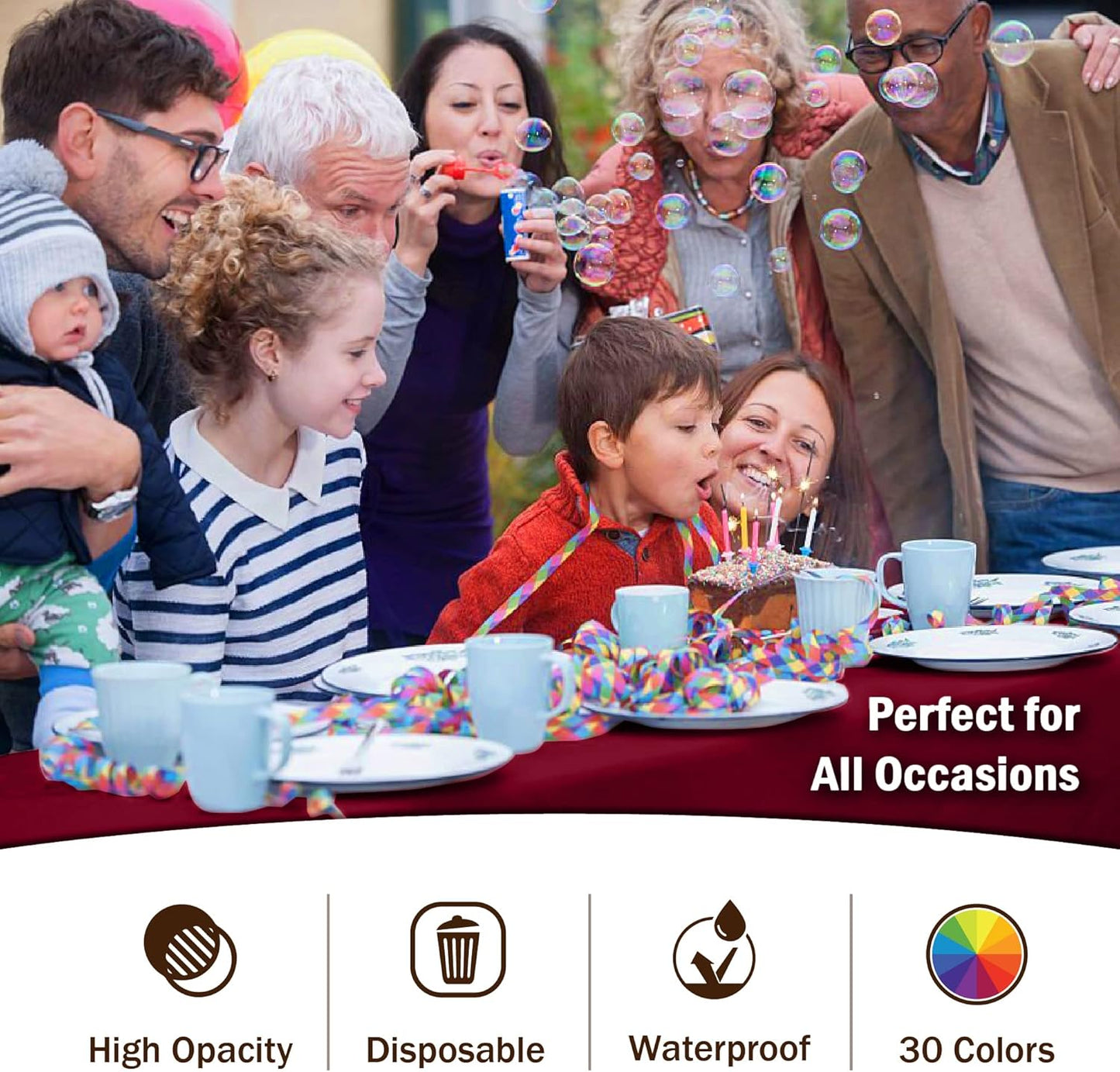 Party Solids Pack of 12 Premium Plastic Tablecloth 54 Inch x 108 Inch Rectangle Table Cover - Burgundy