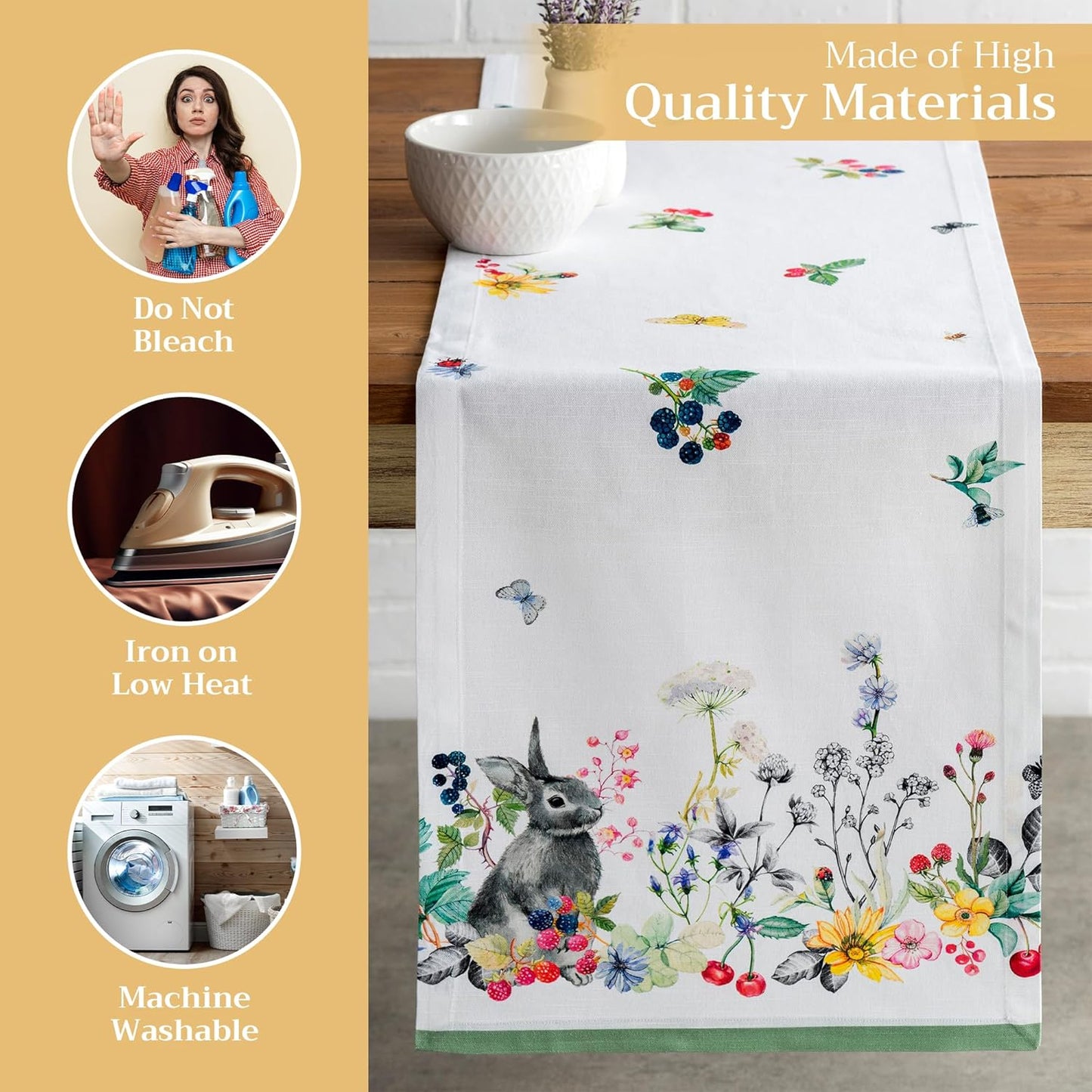 Maison d' Hermine Table Runner 100% Cotton Single Layer Table Runners 108 inches Long Decorative for Kitchen Dining Party Baby Shower Wedding Bridal Shower Spring Summer (Printemps, 14.50" x 108")