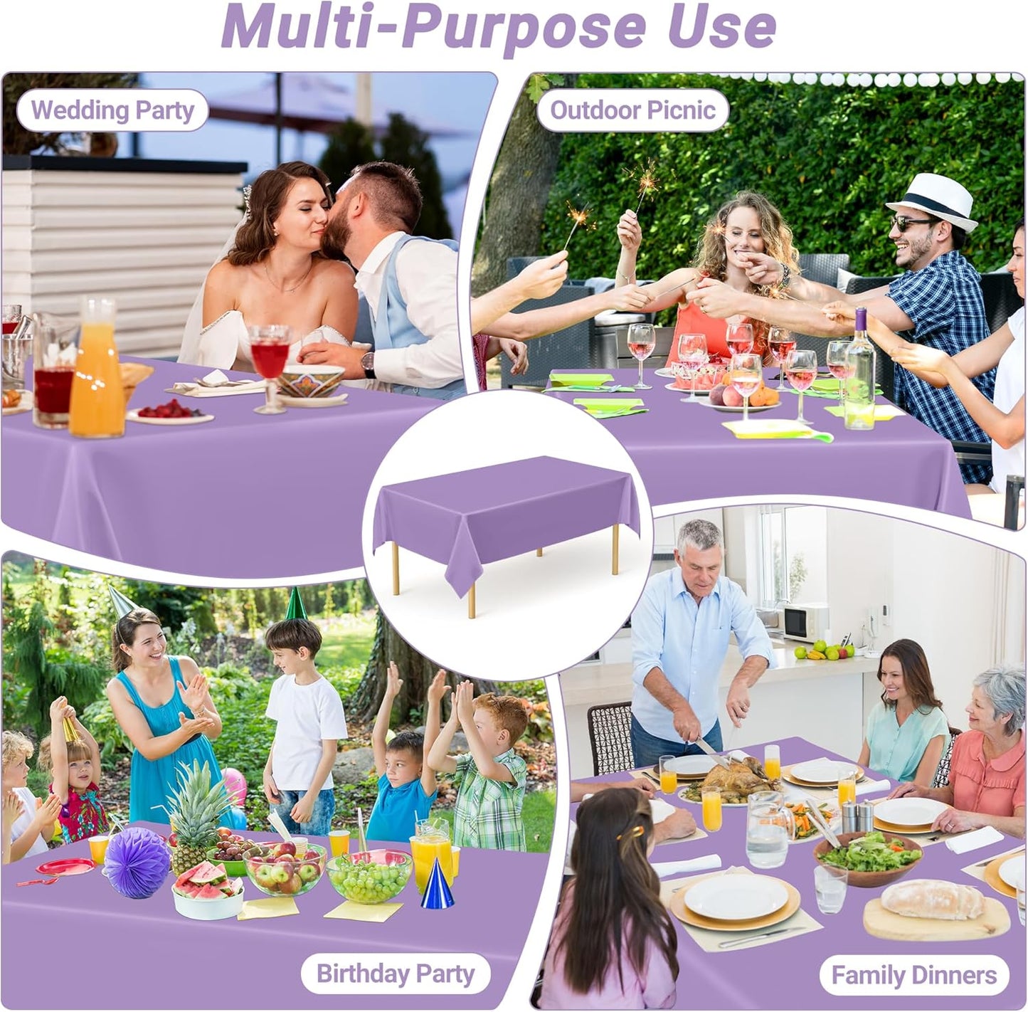 QZYL 12 PCS Lavender Plastic Tablecloths, 54 in x 108 in Dinner Table Cloths, Rectangle Table Cover for Birthday Party Family Gathering Wedding