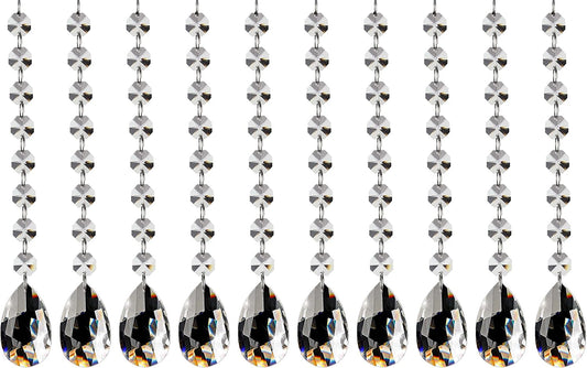 Fushing Teardrop Crystal Strands, 1ft Hanging Crystal Beads Chain Garland, Chandelier Pendants Parts Glass Beads