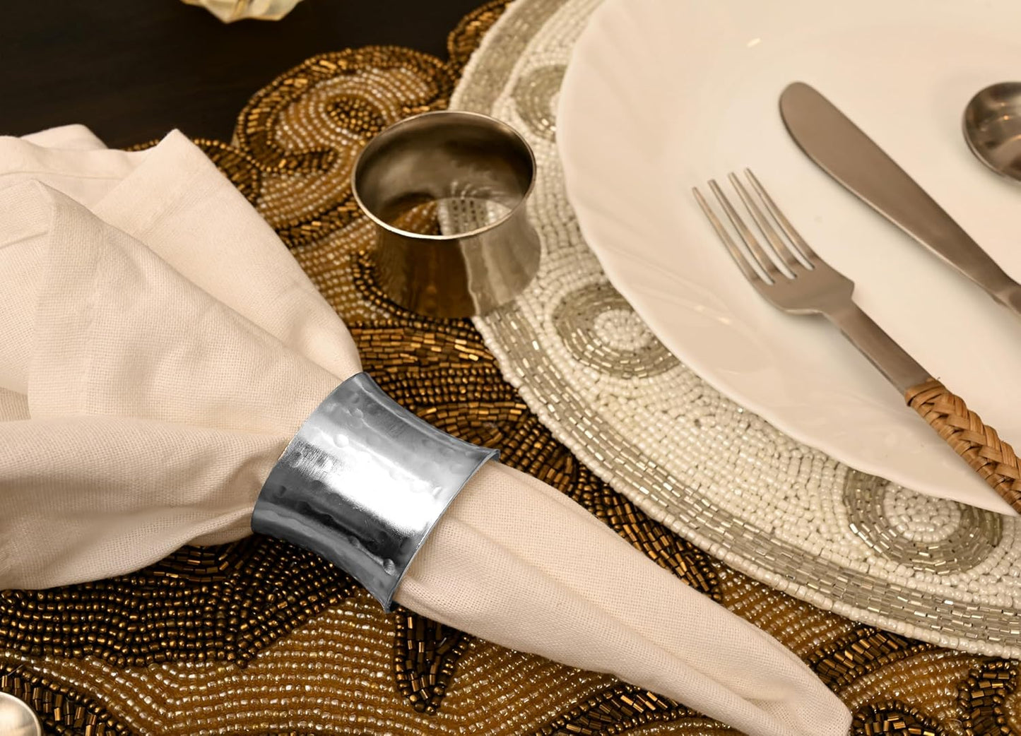 Metal Napkin Rings Set of 12 - Silver Drum-Shaped Handcrafted Serviette Holders for Dinners, Holidays, Weddings, Family Gatherings - Elegant Aluminum Table Decor for Everyday Use - ALPHA Living HOME