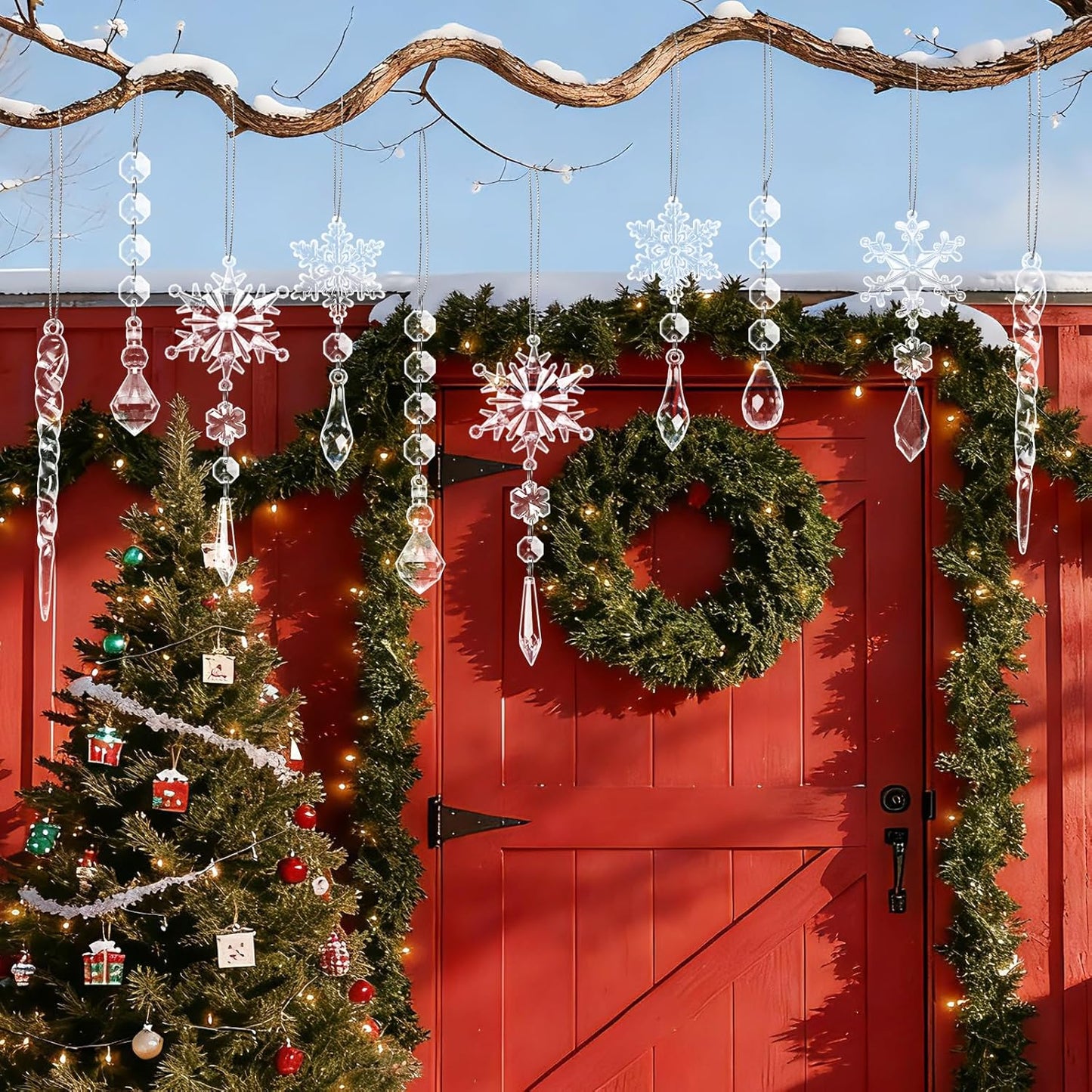 40pcs Christmas Ornaments Set for Tree Decorations- Hanging Acrylic Crystal Snowflake Christmas Decorations Icicle Drop Ornaments for Winter Christmas Tree New Year Party Supplies