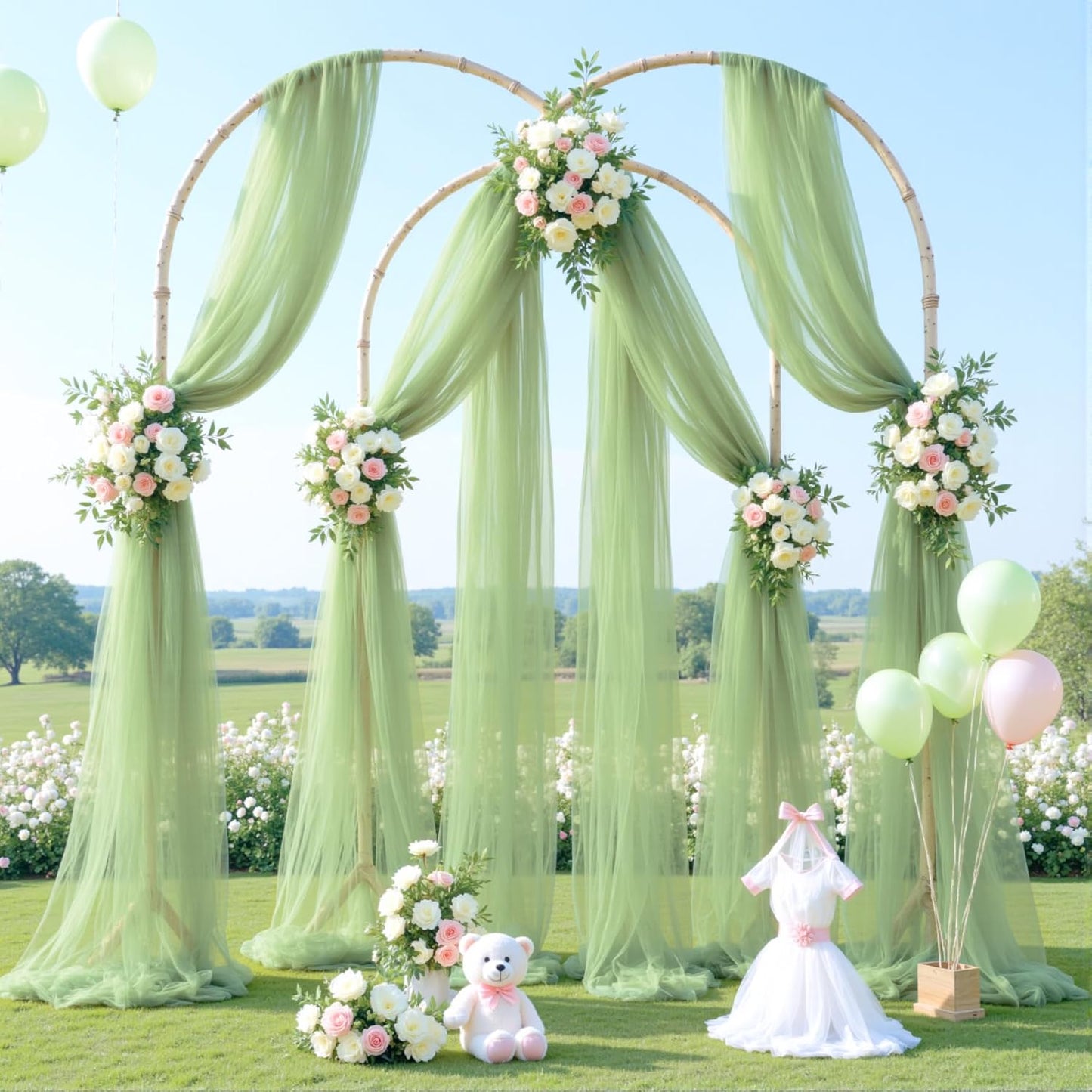 Wedding Arch Draping Fabric Backdrop 1 Panel 30" x 19Ft Sage Green Drapes Curtains for Wedding Reception Sheer Tulle Backdrop Curtain for Ceremony Birthday Party Baby Shower Arbor Ceiling Decorations