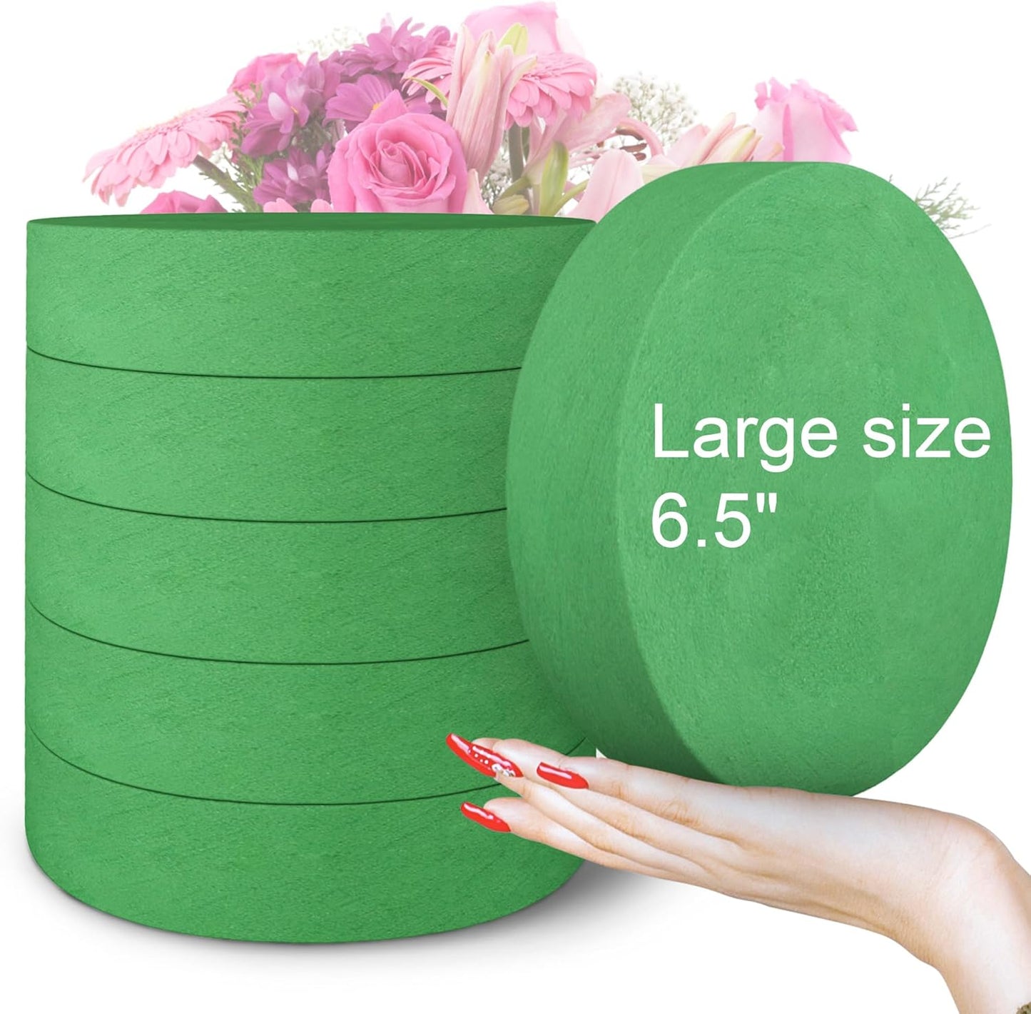 Max Shape 6 Pcs Floral Foam Round Blocks, Large Wet and Dry Green Foam for Artificial and Fresh Flower Arrangement,Flower Foam Blocks for Wedding Party Decorations (6.49 Inch)