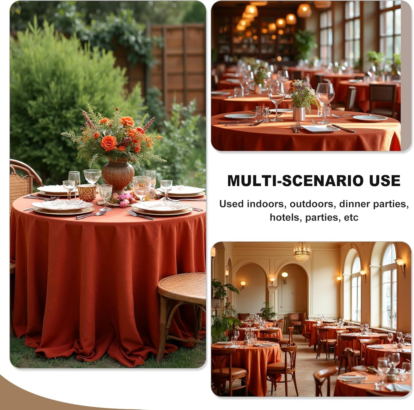 Fitable 6 Pack Rust Round Table Clothes - 70 Inches in Diameter - Stain Resistant and Washable Fall Tablecloths, Polyester Fabric Table Covers for Wedding, Party, Banquet, Gathering