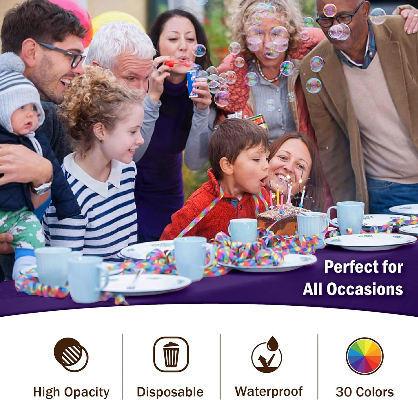 Party Solids Pack Of 12 Premium Plastic Tablecloth 54 Inch x 108 Inch Rectangle Table Cover - Purple