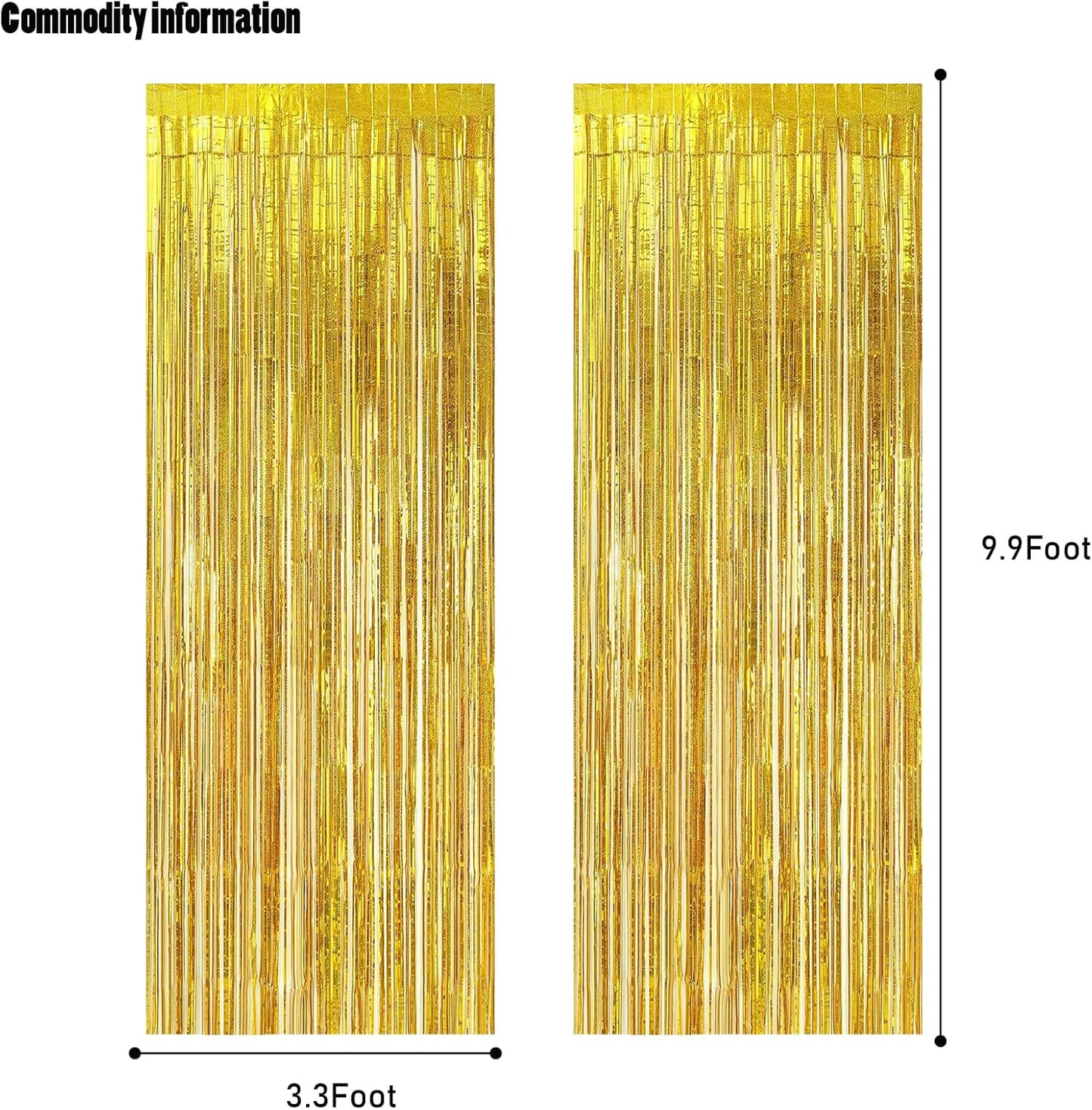 CANREVEL 2 Pack 3.3x8.2 Feet Laser Gold Foil Fringe Backdrop Curtains, Tinsel Streamers Birthday Party Decorations, Fringe Backdrop for Graduation, Baby Shower, Happy New Year, Disco Party