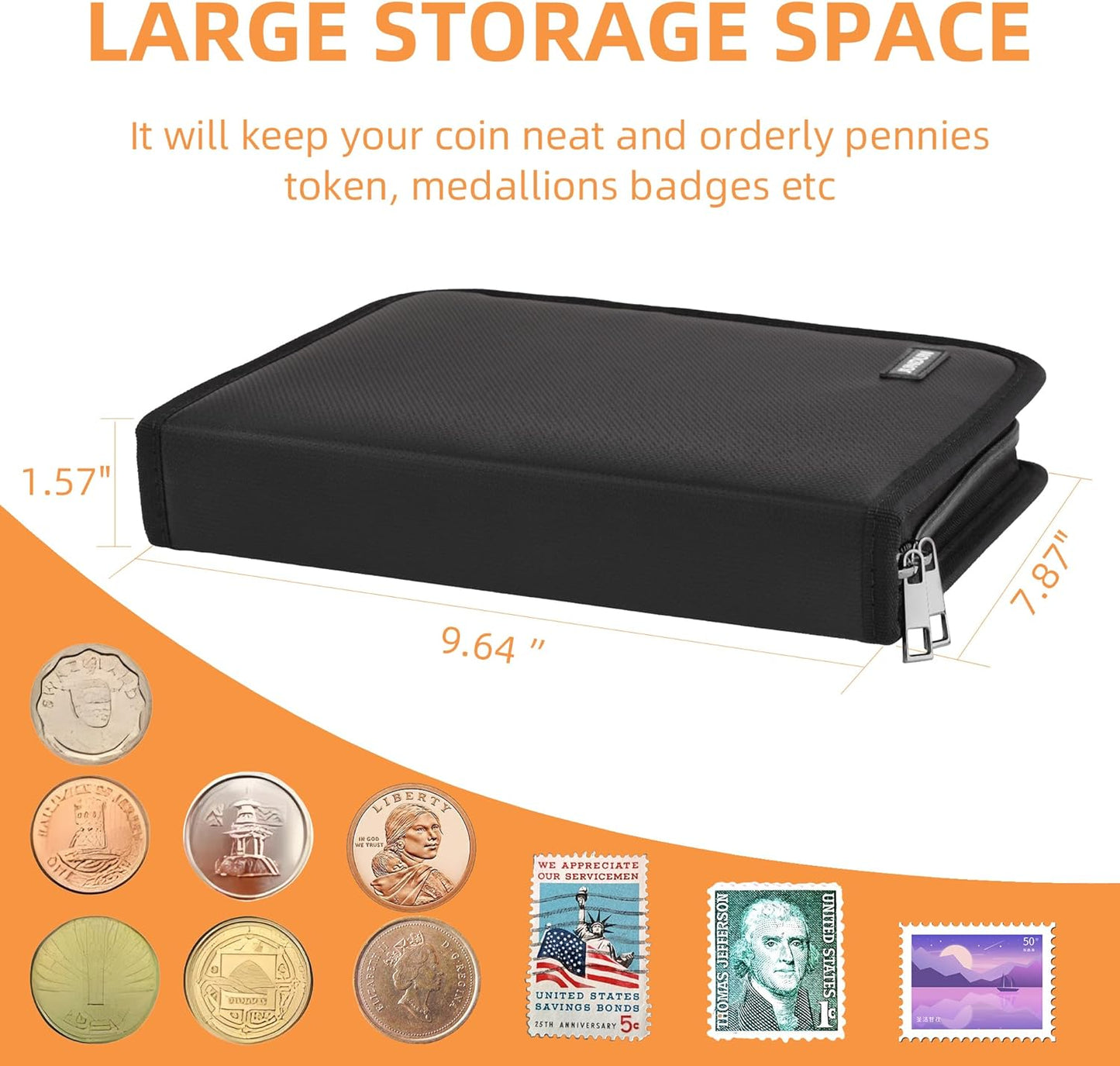 Coin Collection Book for Collector,260 Pockets Fireproof Coin Collection Holder Album,Coin Collection Organizer Storage Box Case Album for 20/25/ 27/30/ 38mm Coins,Black