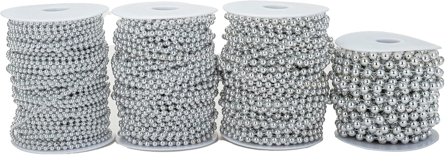 4mm Crafts Faux Pearl Beads Garland Pearl Bead Roll Strand of Pearls to Decorate Floral Centerpieces Wedding Party Favor Christmas Tree(131 Feet Silver)