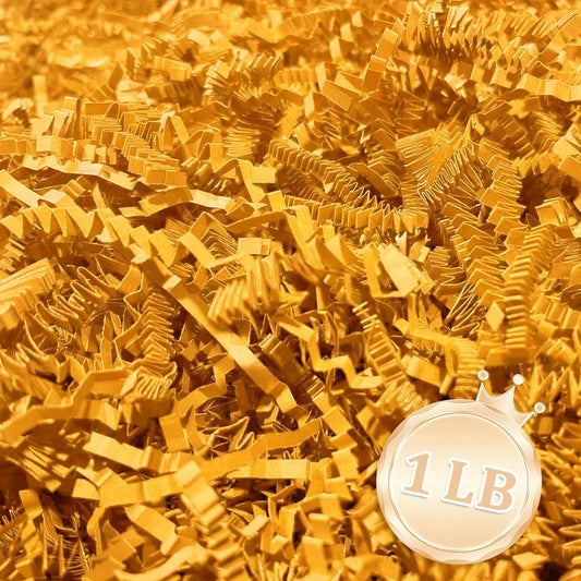 Zankubom 1 LB Golden Crinkle Cut Paper Shred Filler Great for Gift Wrapping, Golden Basket Fillers, Birthday, Gift Wrapping, Anniversary, Halloween Thanksgiving Christmas Party Decor Filling Supplies