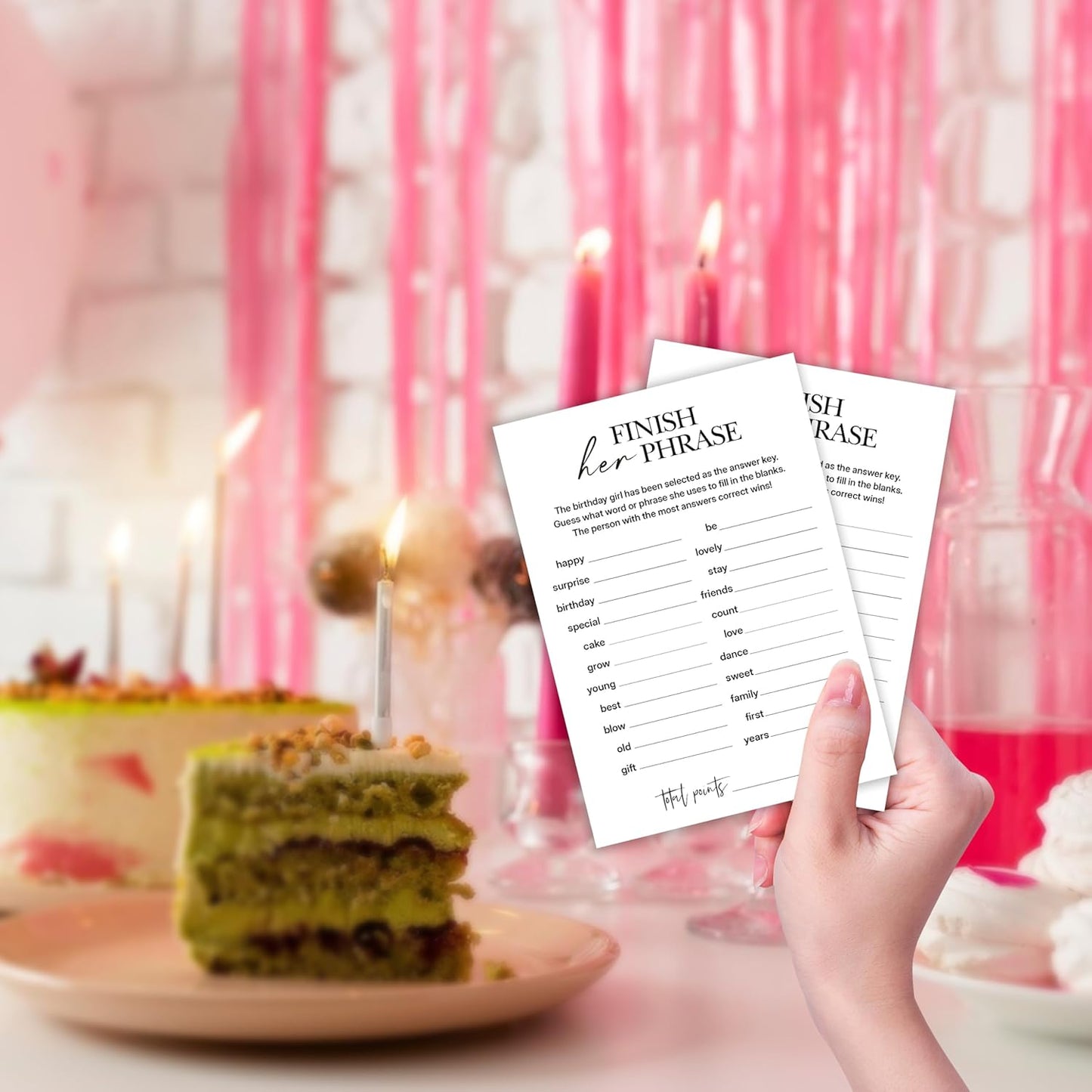 Birthday Party Games, Finish Her Phrase, 25 Pcs Card Set for Guests, Fun Birthday Game for Teen Adults – A01