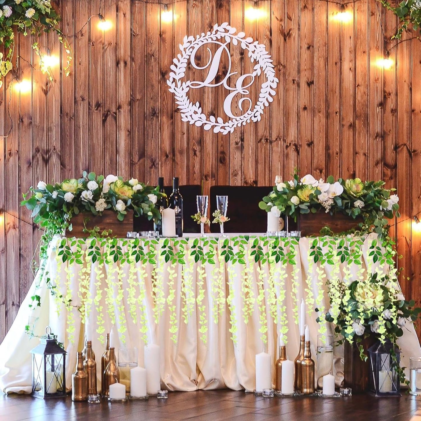 12 Pack Green Wisteria Hanging Flowers, 3.44 Ft Fake Hanging Flowers, Artificial Wisteria Garland Vines for Wedding Room Backdrop Outdoor Patio Garden Decoration