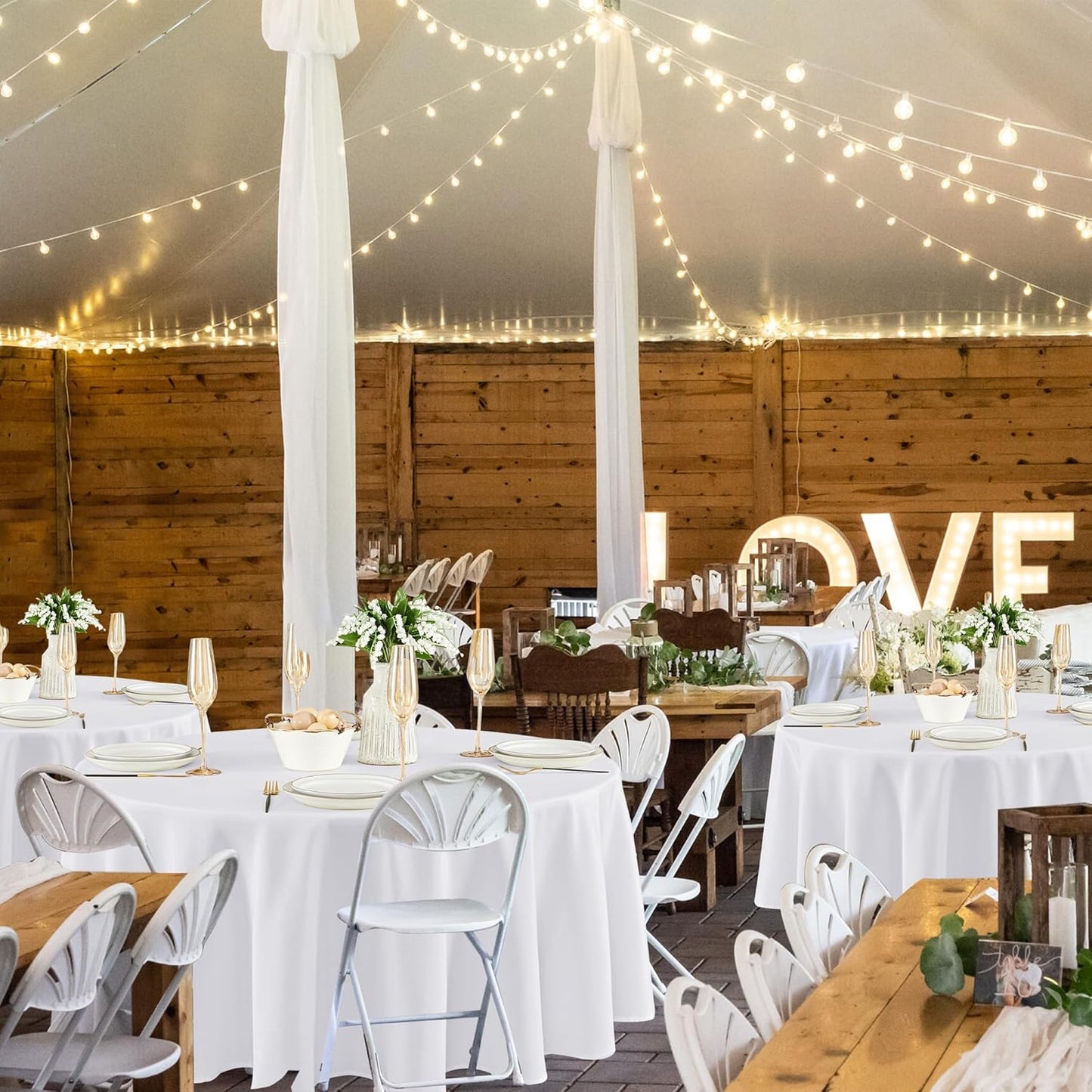 Fitable 8 Pack Round Tablecloths: Stain Resistant Wrinkle Free Circle Table Clothes, Washable Reusable Polyester Table Covers for Wedding Party Birthday Banquet Reception(White, 120 Inch)