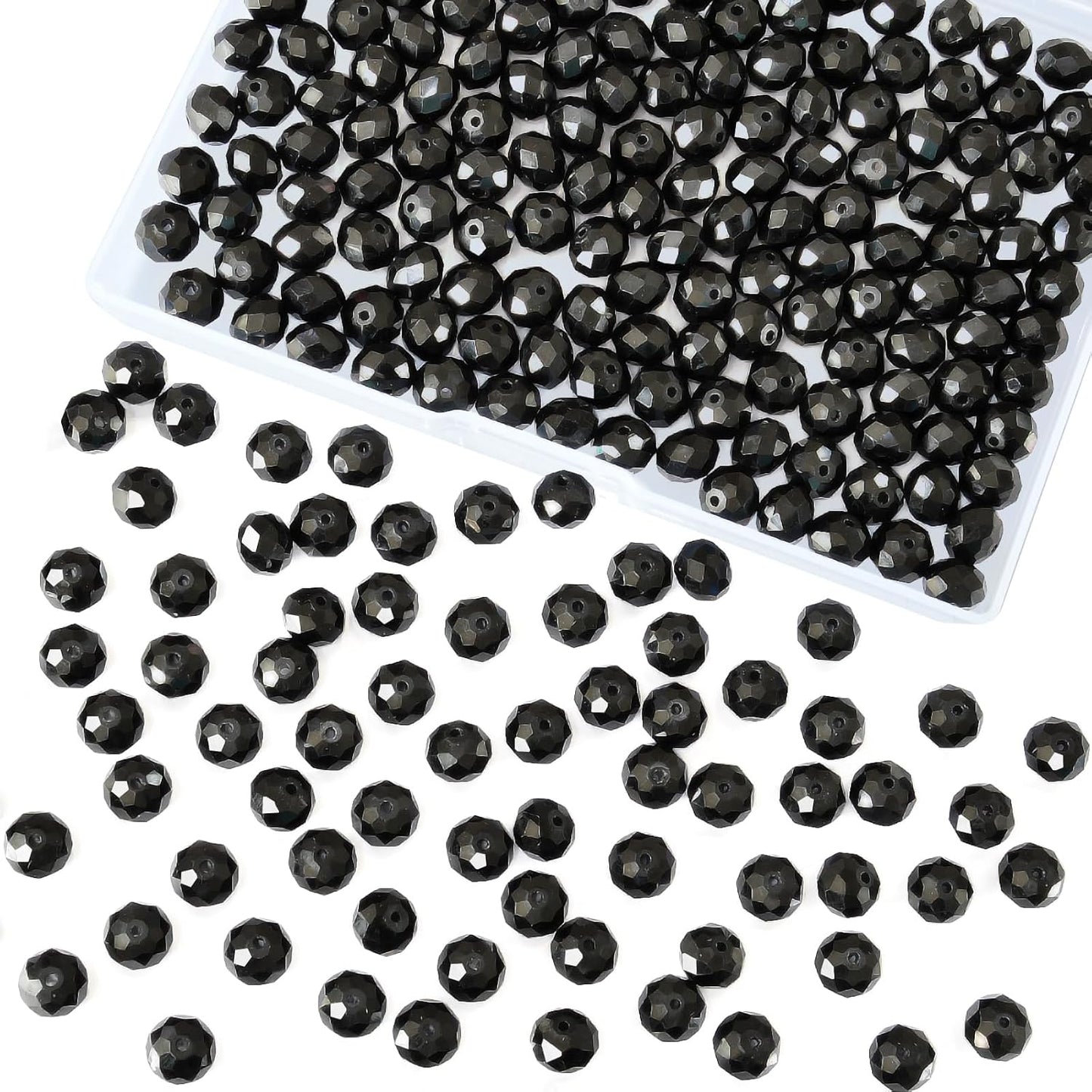 220 Pcs 10mm Round Crystal Glass Beads for DIY Jewelry, Ideal for Bracelets, Necklaces, Pendants, and Handmade Craft Projects(Black)