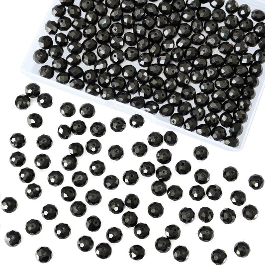 220 Pcs 10mm Round Crystal Glass Beads for DIY Jewelry, Ideal for Bracelets, Necklaces, Pendants, and Handmade Craft Projects(Black)