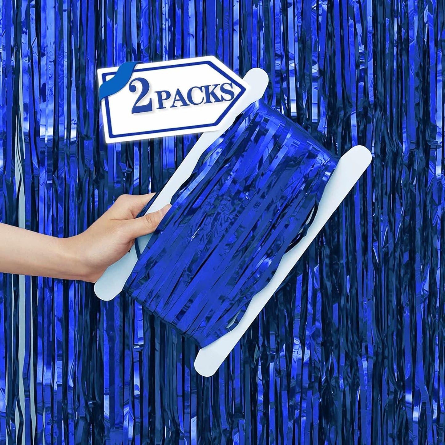 2 Pcs Blue Metallic Tinsel Foil Fringe Curtains Backdrop, 3.28 ft x 6.56 ft Streamers for Birthday Gender Reveal Wedding Photo Booth Bachelorette Party Bridal Shower Baby Shower Decorations Supplies