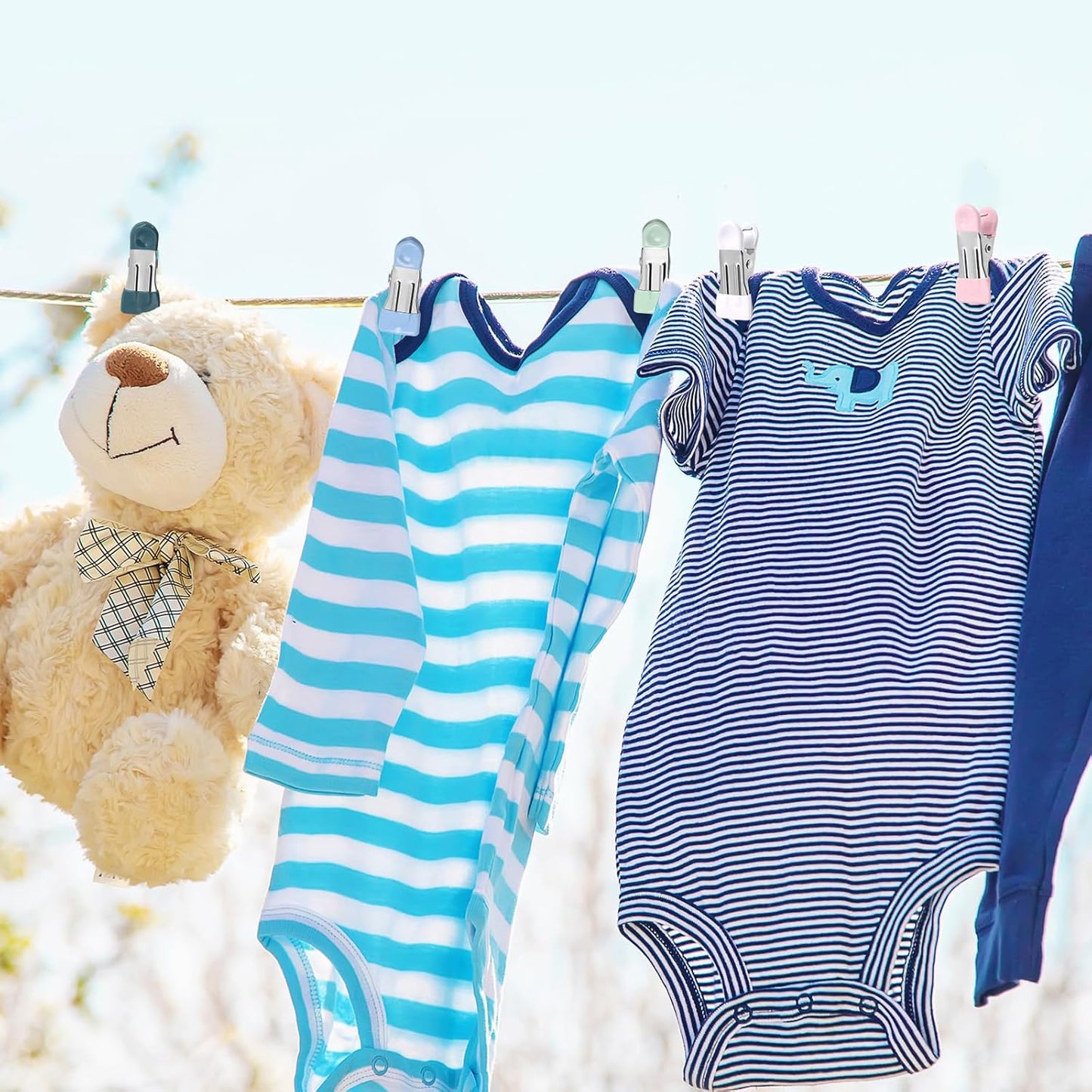 Clothes Pins Heavy Duty 30 Pack, 2.17 Inch Metal Chip Clips, Clothespins for Photo Drying Clothesline Laundry Sock, Bag Clips for Food Kitchen Stainless Steel with Rubber, 6 Colors