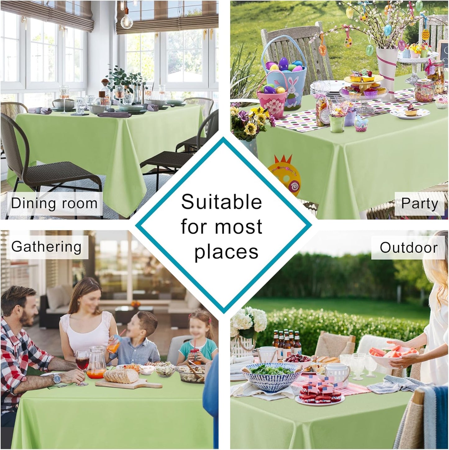 Hiasan Light Sage Tablecloth for Square Tables - Waterproof and Spillproof Washable Fabric Table Cloth for Dining Room Kitchen Party, 40 x 40 Inch