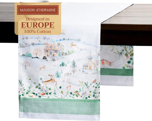 Maison d' Hermine Table Runner 100% Cotton Double Layer Table Runners 72 inches Long for Thanksgiving Christmas Decorations Home Kitchen Dining Party Wedding (Snowy World, 14.5" x 72")