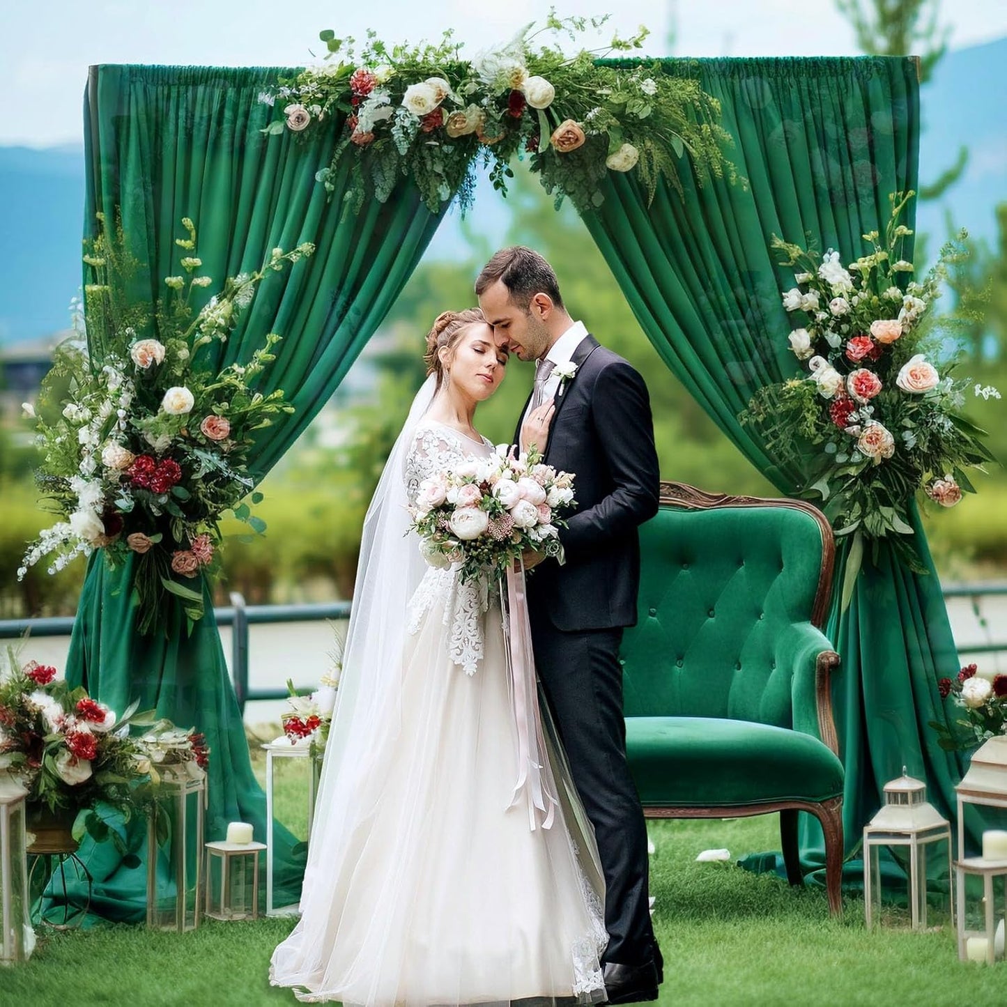 10 x 10 Feet Green Backdrop Curtain for Partie, Background Curtains for Photoshoot, Birthday, Wedding, Halloween, Thanksgiving, Christmas Day, New Year Party Decorations 5Ft x 10Ft, 2 Panels