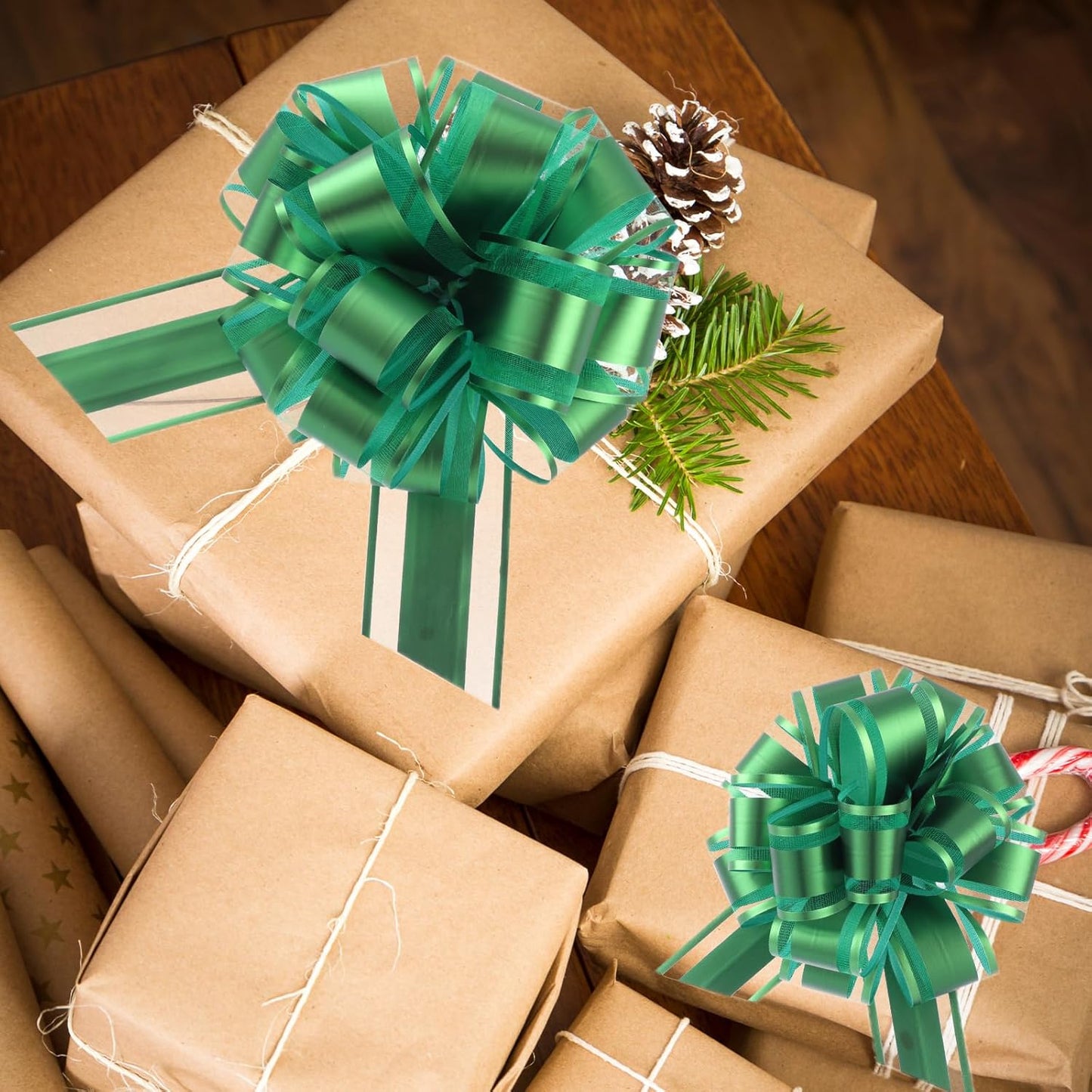 40 Pieces 6 Inches and 3 Inches Pull Bow Wrapping Pull Bow Ribbon Pull Bows for Wedding Baskets,Large Bows for Presents. (Green)