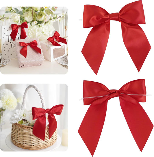AIMUDI Red Satin Bows 5.5" Bows for Gift Wrapping, Invitations, Baskets, Wreaths, Crafts, Wedding, Birthday Party, Mother's Day Decorations, 24 PCs