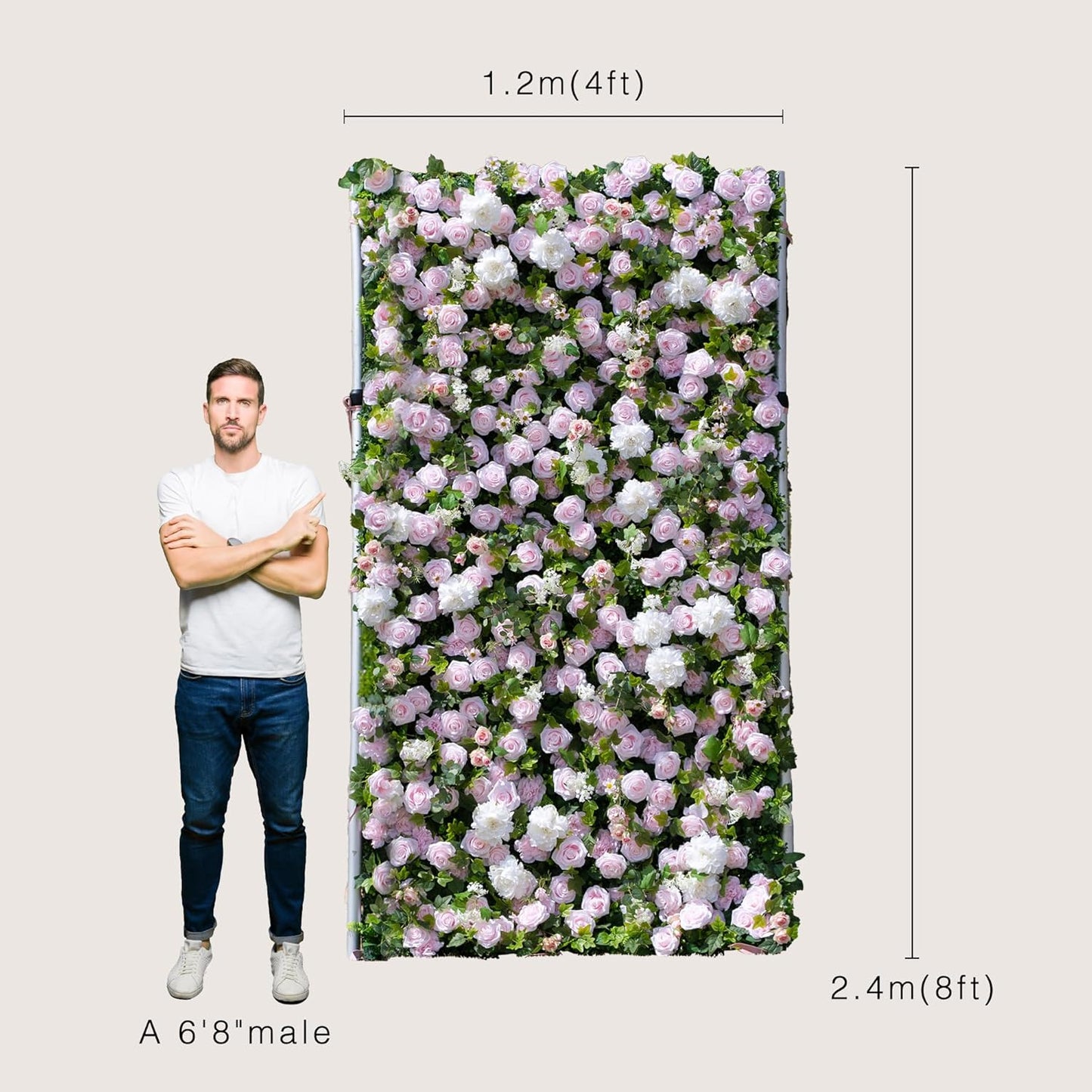 Artificial Luxury‌ Flower Wall Panels, Gorgeous 3D Silk Floral Backdrop for Wedding, Baby Show, Party and Home Decor, Quick Assembly/Storage, Eco ＆ Pet Friendly, 2 pcs, Each Panel 2 * 8 ft.