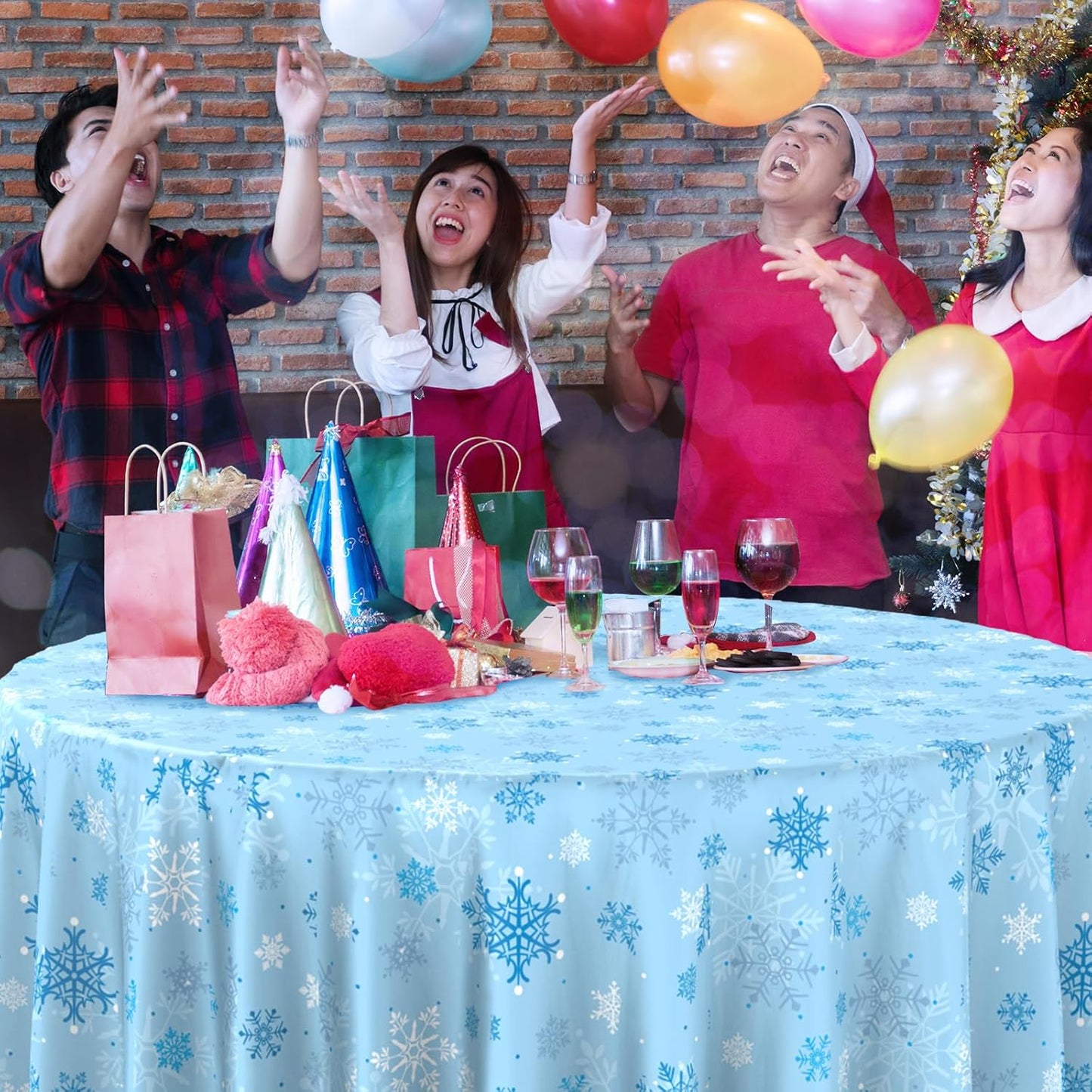 3Pcs Christmas Snowflake Plastic Party Tablecloth Decorations,Disposable Light Blue Snowflake Xmas Round Table Cover Backdrop for Winter Onederland Christmas Holiday Party Supplies,84 inch(Light Blue)