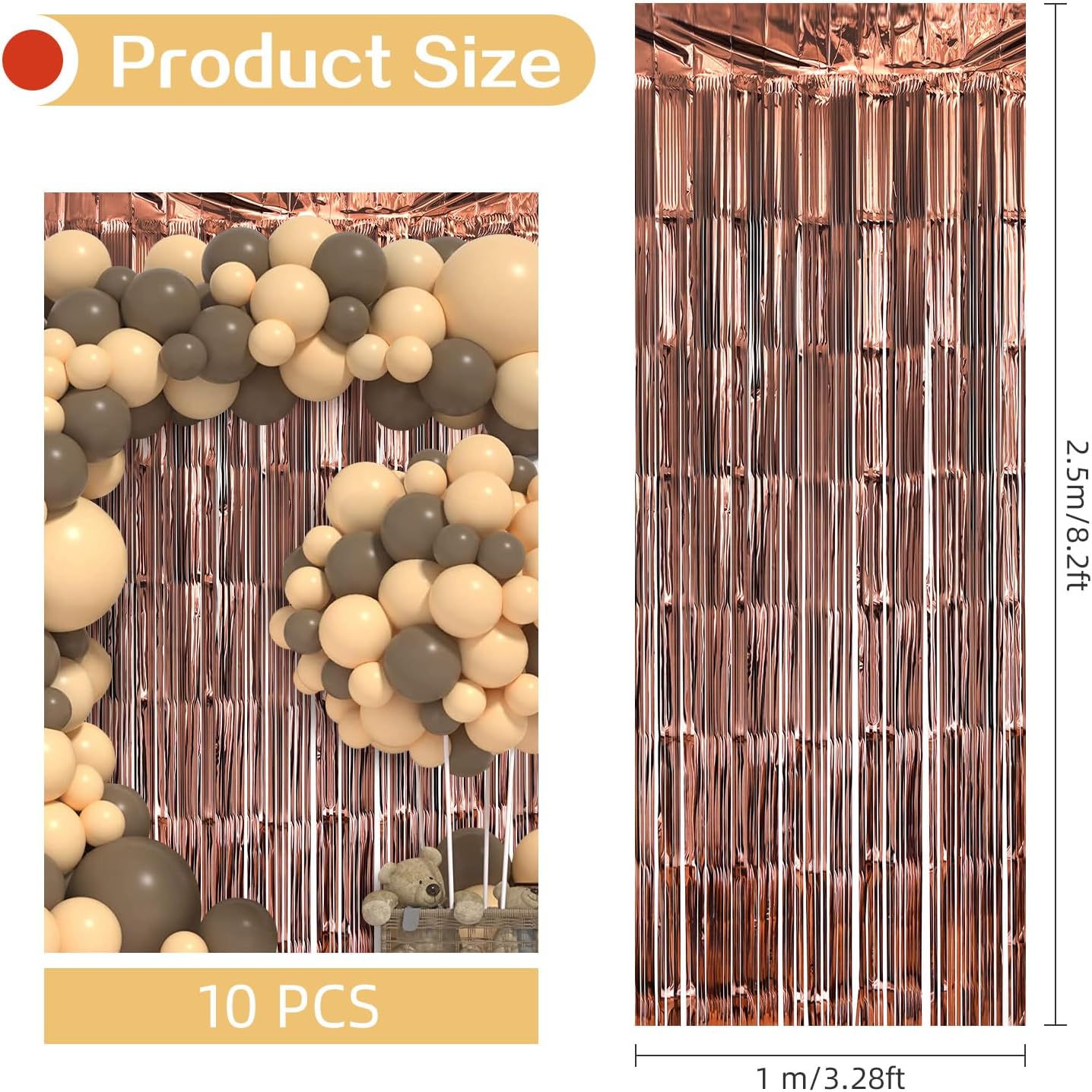 10 Pack Brown Backdrop Curtain 3.2ft x 8.2ft Metallic Tinsel Foil Fringe Curtains Photo Booth Background for Birthday Party Decoration Baby Shower Engagement Wedding Christmas Decoration (Brown)