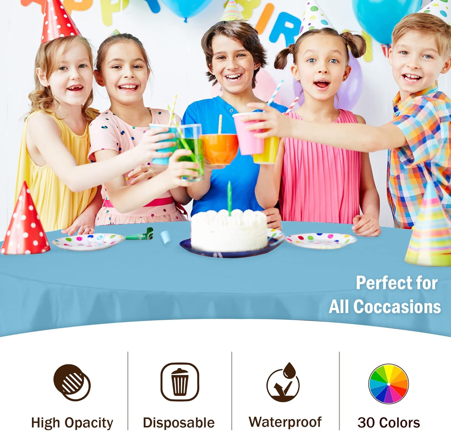 Exquisite 12-Pack Premium Plastic Tablecloth 84in. Round Table Cover - Sky Blue