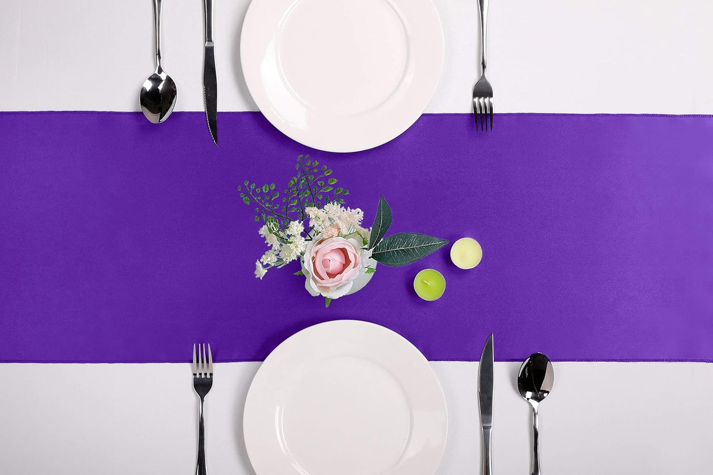 5-Pack Satin Table Runner Purple 12 x 108 inches Long, Table Runners for Wedding, Birthday Parties, Banquets Decorations（5 Pack, 12x108 Inch, Purple）