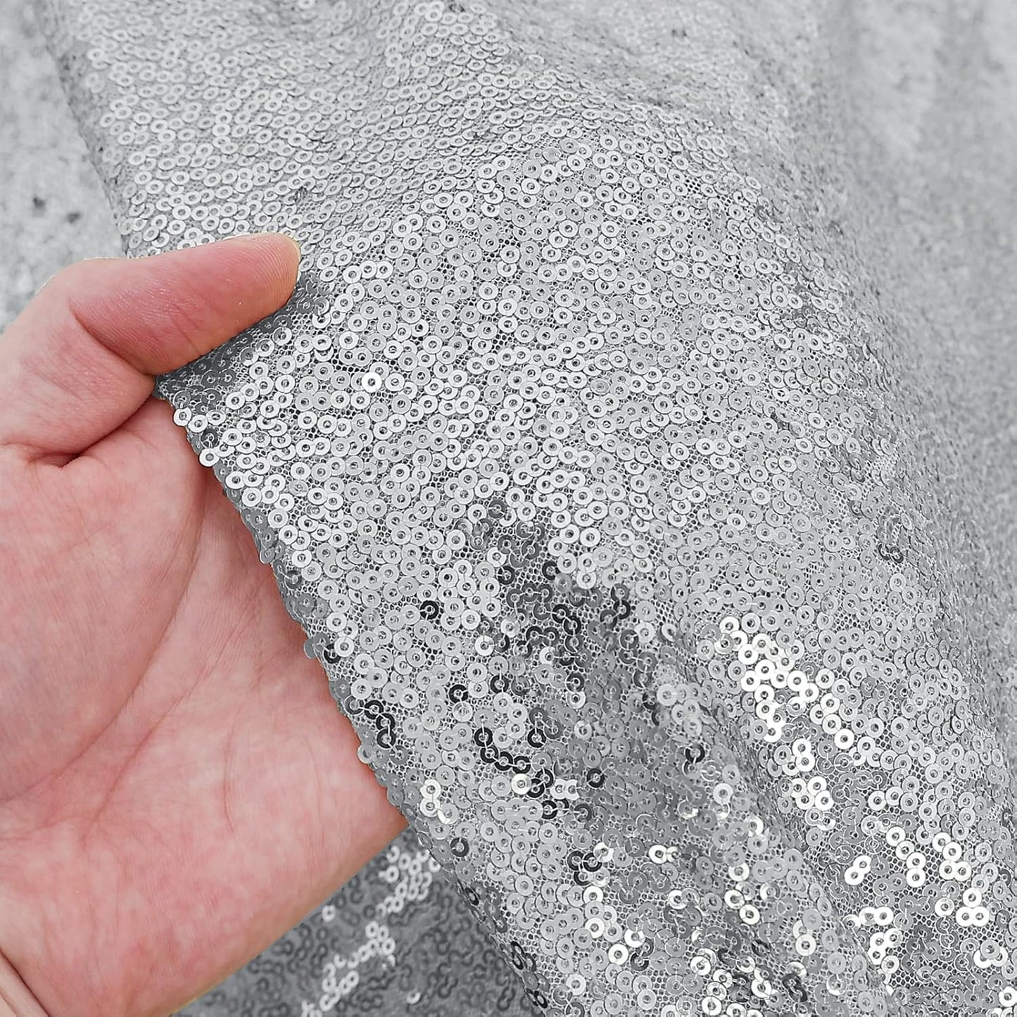 Square Silver Sequin Tablecloth- 50x50 inch, Seamless Sparkle and Glitter Party Table Cloth, Shiny for Wedding Birthday Ceremony Prom Table Decorations